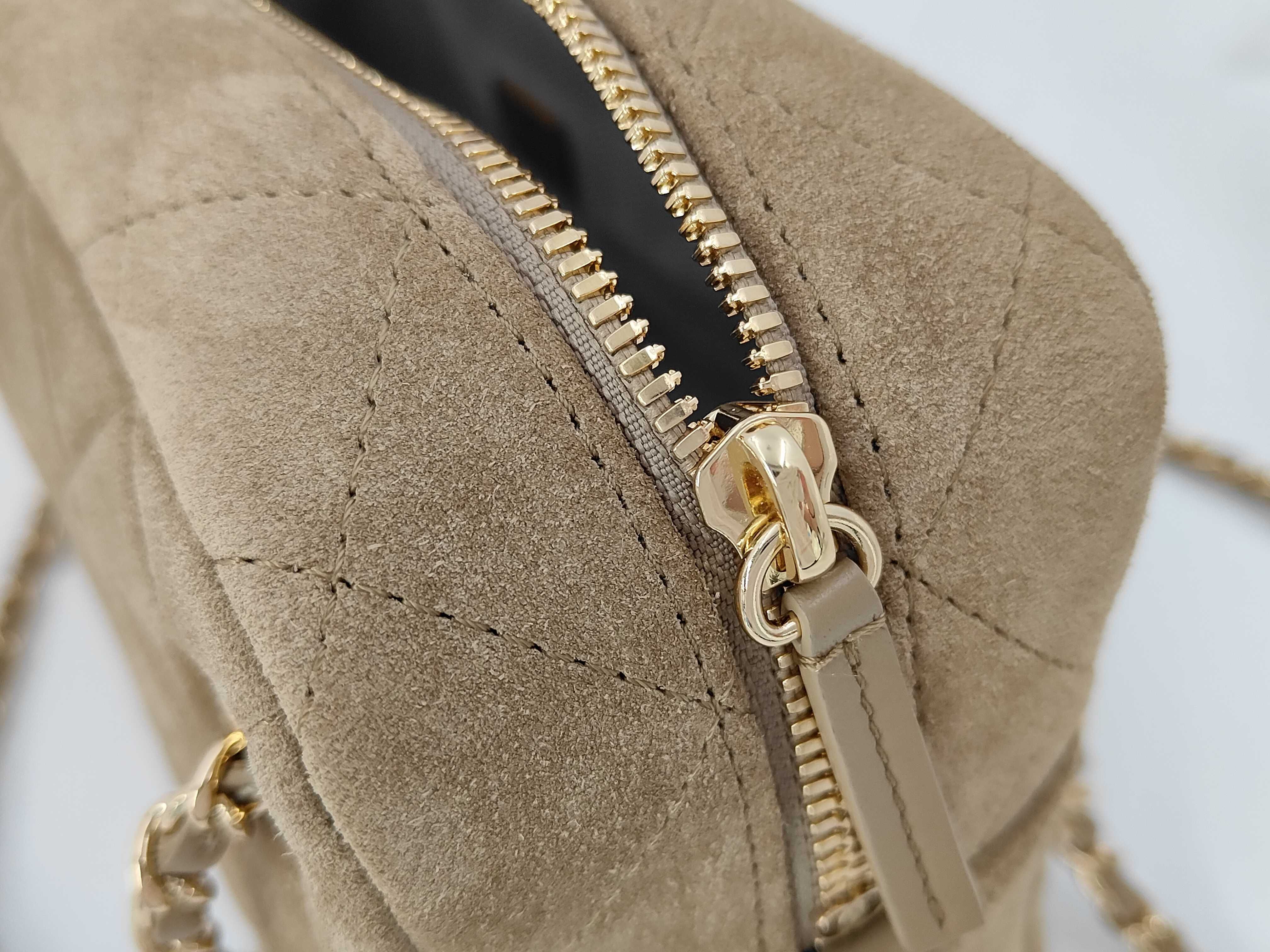 Camera Bag, Turnlock, Matelassé, Suede, Brown, Gold Hardware, AS6443, Shoulder Bag — view 11