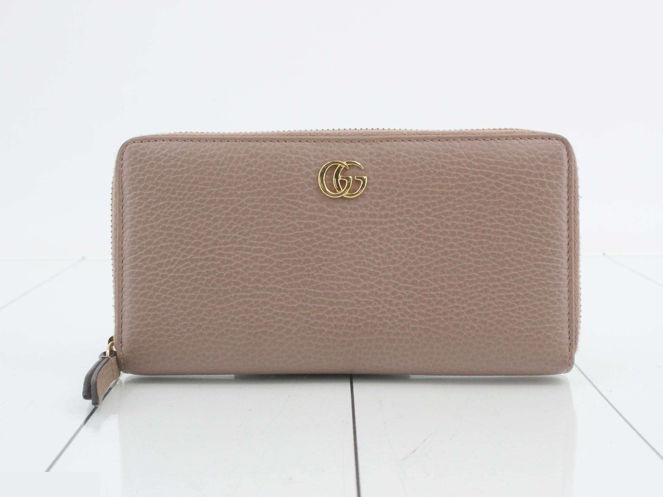 Petite Marmont Long Wallet, Round, Leather, Beige
