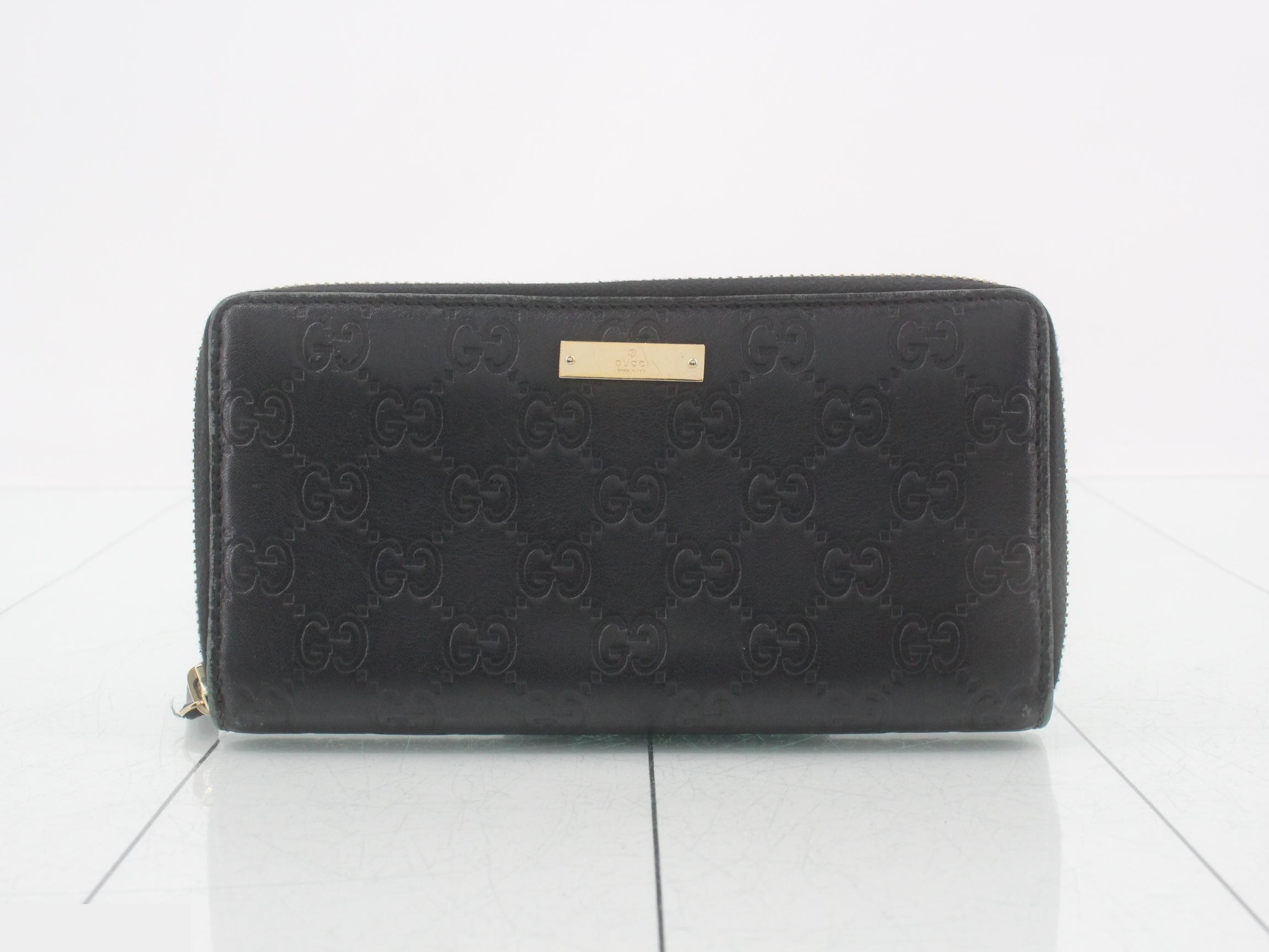 307980 Guccissima Round Zip Long Wallet, Leather, Black