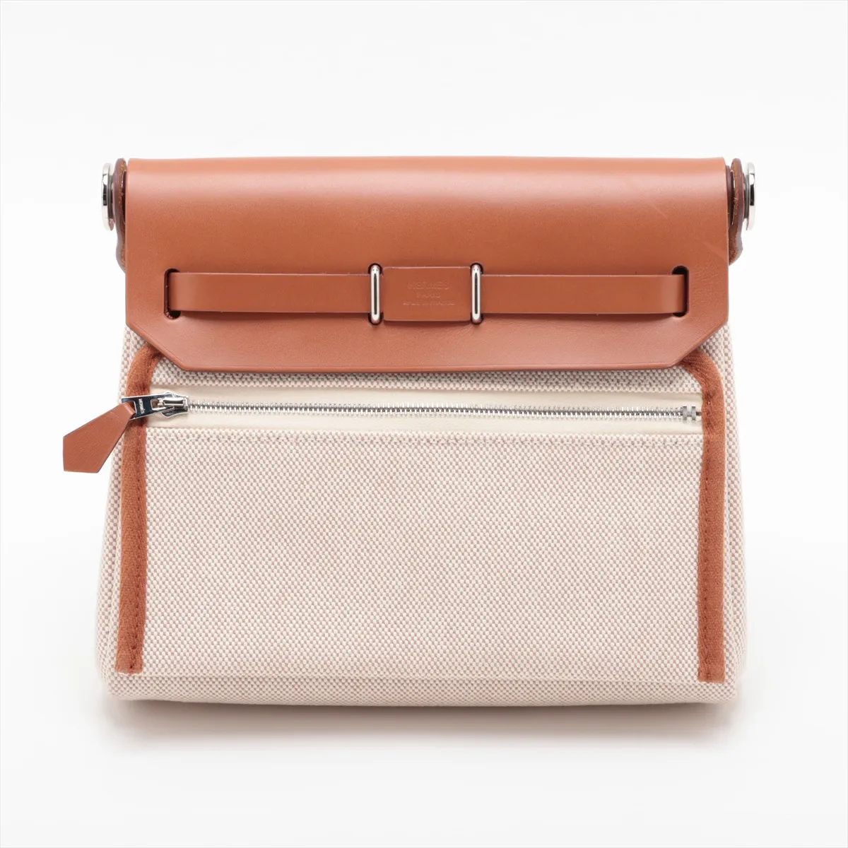 Herbag Zip 20 Mini Toile H x Vache Hunter Ecru x Brown Silver Hardware W: 2024 — view 2