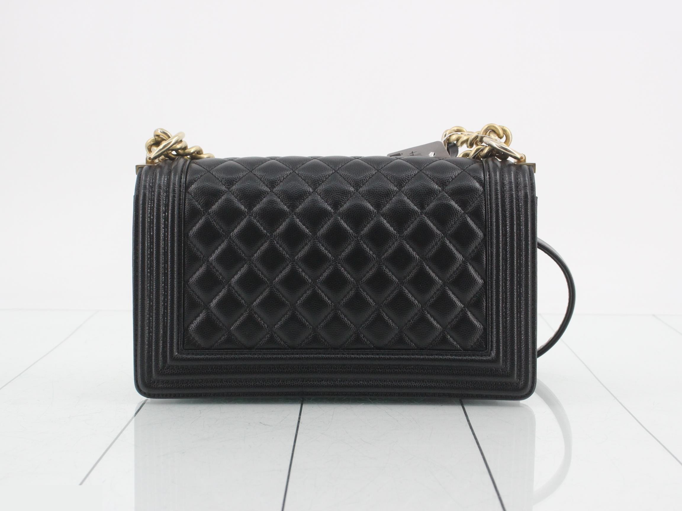 Boy Chanel Caviar Skin Chain Shoulder Bag, Black — view 2