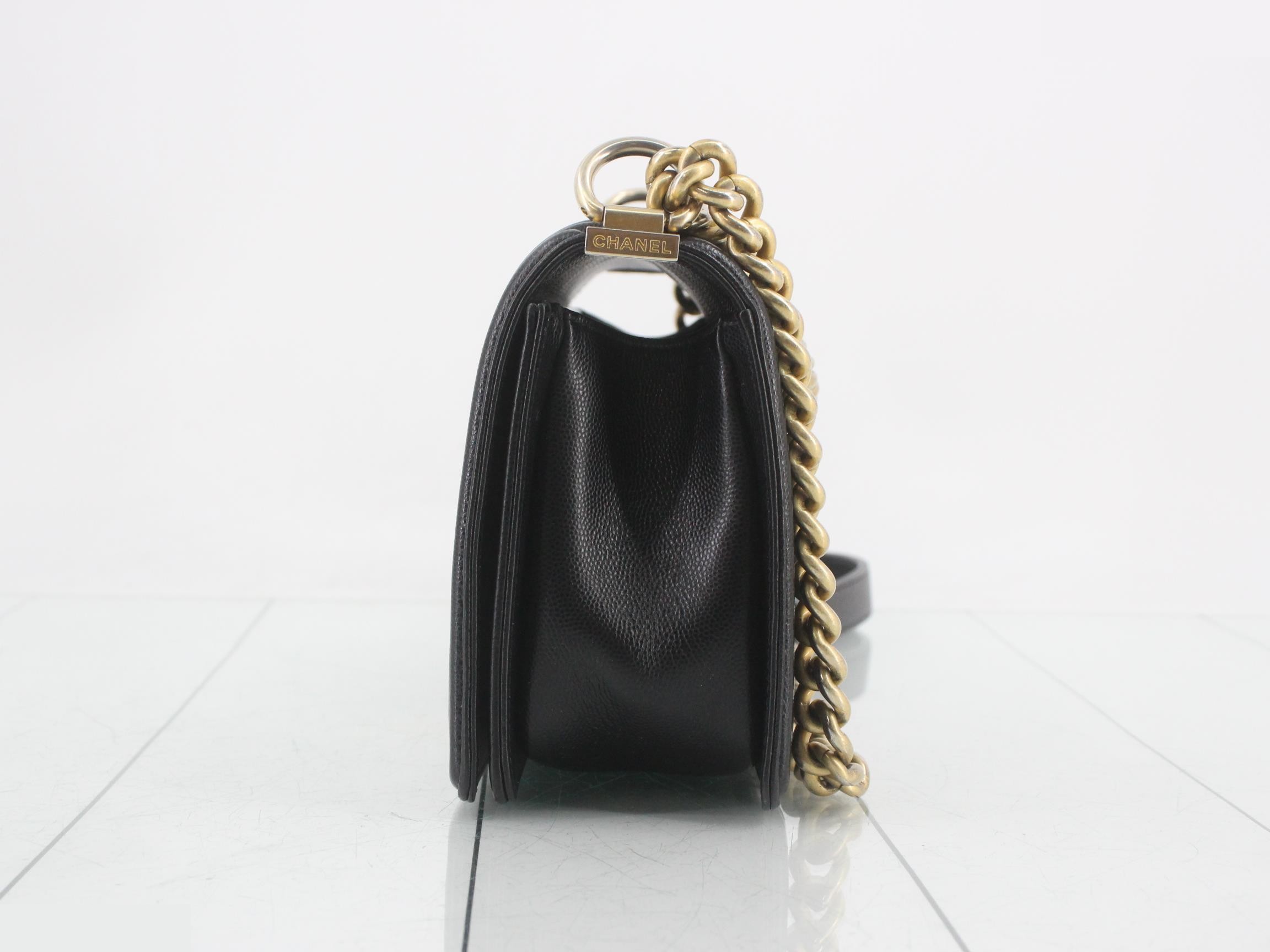 Boy Chanel Caviar Skin Chain Shoulder Bag, Black — view 3