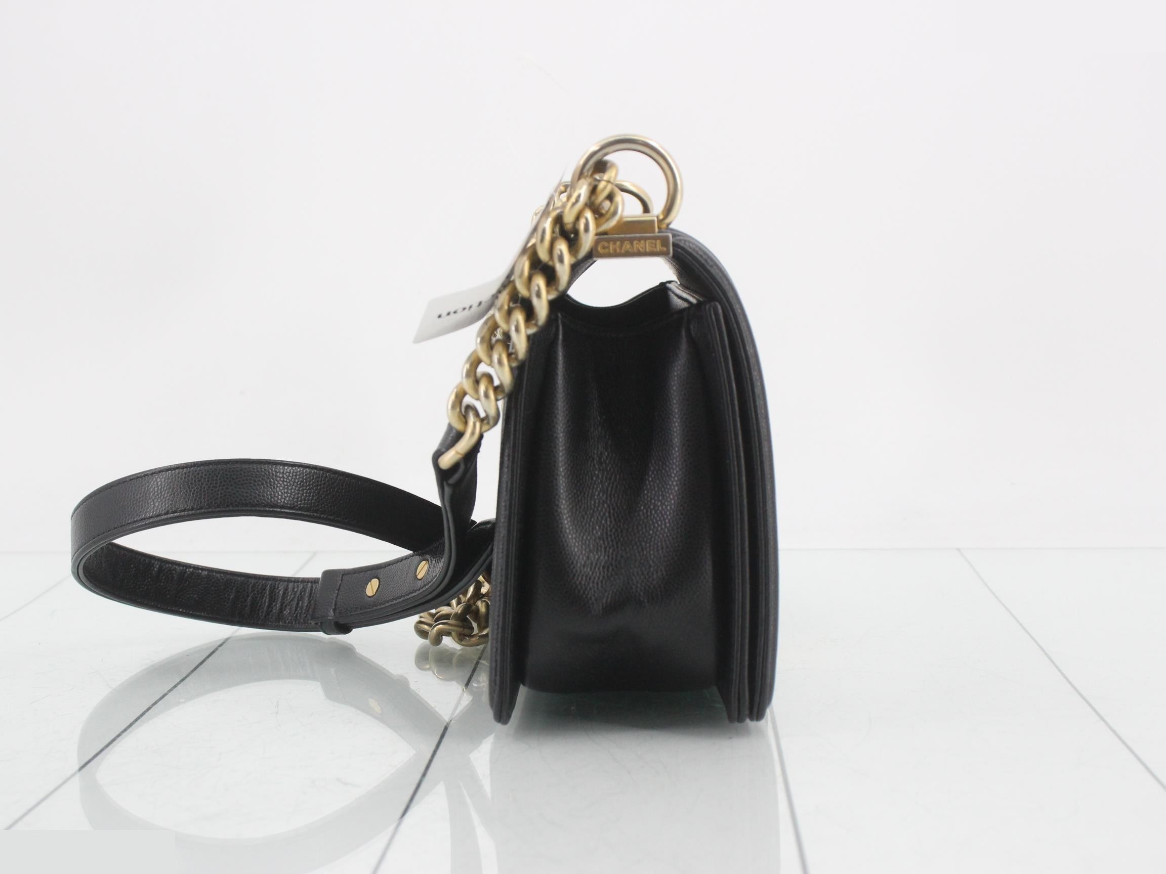 Boy Chanel Caviar Skin Chain Shoulder Bag, Black — view 4