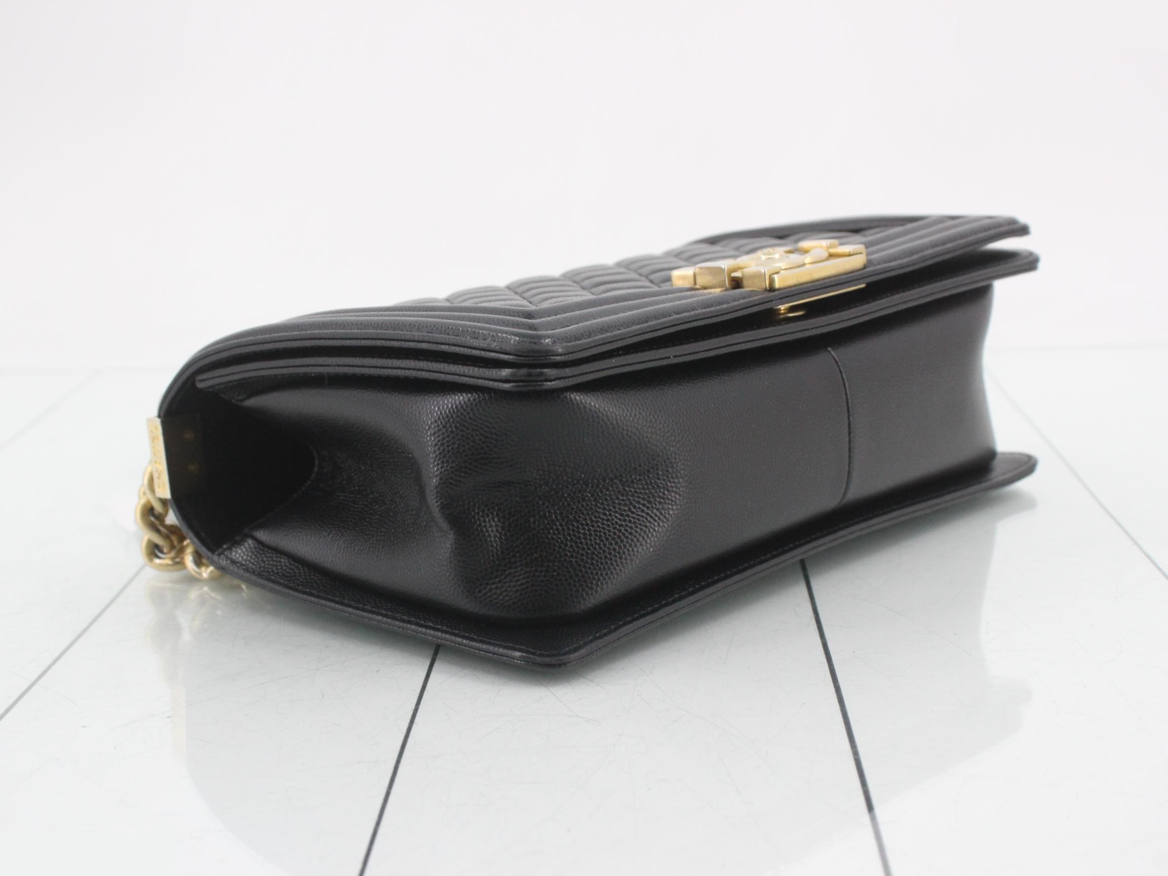 Boy Chanel Caviar Skin Chain Shoulder Bag, Black — view 5