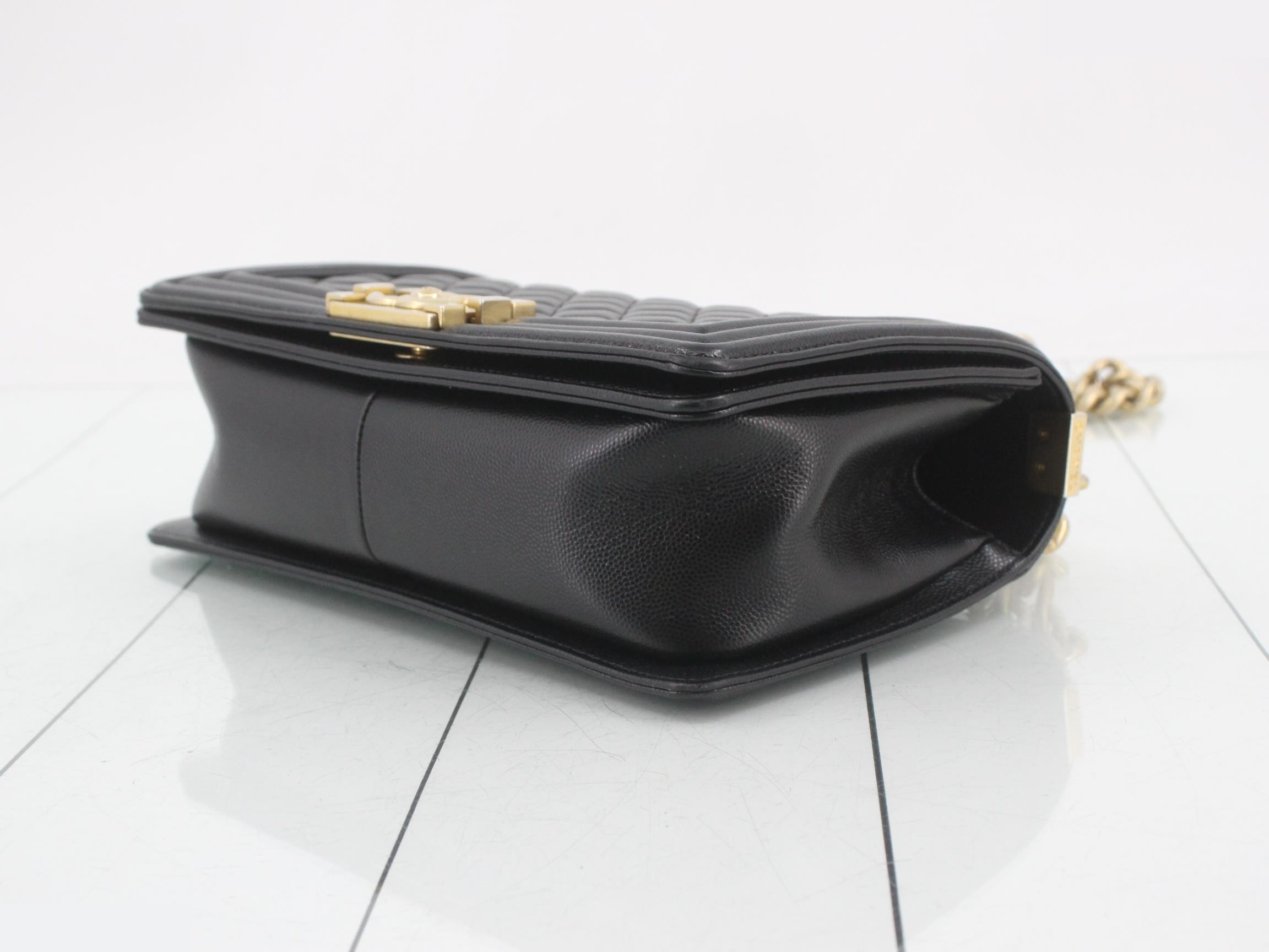 Boy Chanel Caviar Skin Chain Shoulder Bag, Black — view 6
