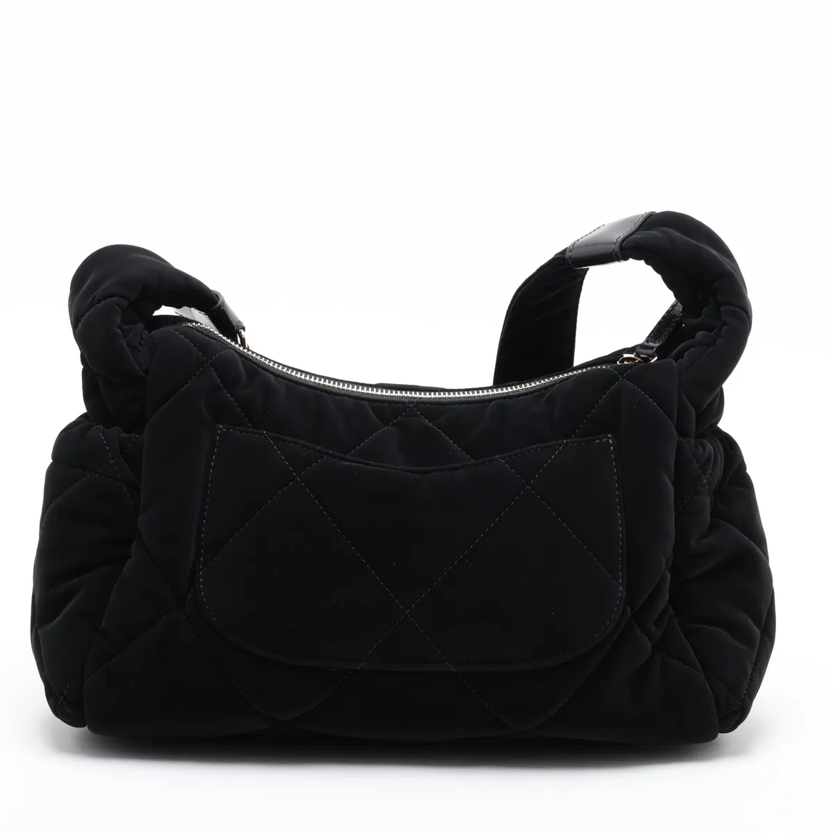 [Individually packaged] Chanel Hobo Velvet x Leather Shoulder Bag, Black with Gold Hardware, K7E0J4G9, Random Plate — view 2