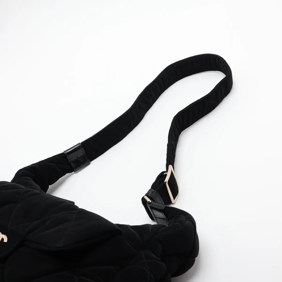 [Individually packaged] Chanel Hobo Velvet x Leather Shoulder Bag, Black with Gold Hardware, K7E0J4G9, Random Plate — view 5