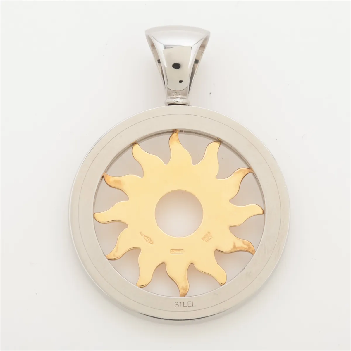 Tondo Sun necklace pendant, 750 (yellow gold) x stainless steel, 11.3g, loose bail. — view 2