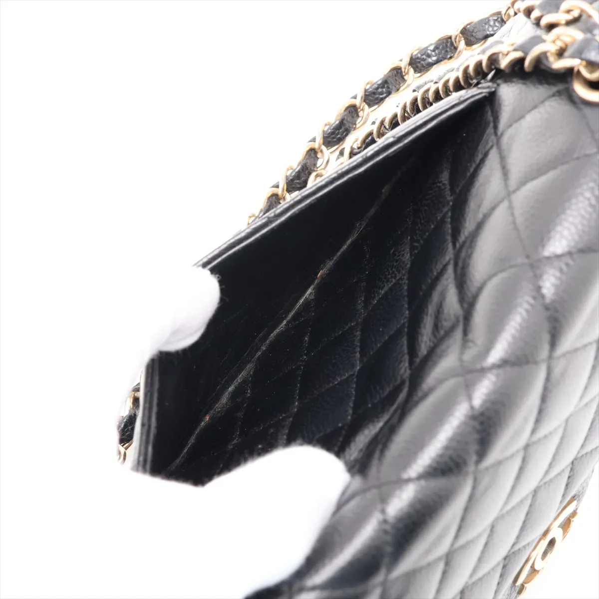 [Individually packaged] Chanel Matelassé 25 Lambskin Double Flap Double Chain Bag, Black with Gold Hardware, 1316761, Series 1, A01112 — view 9