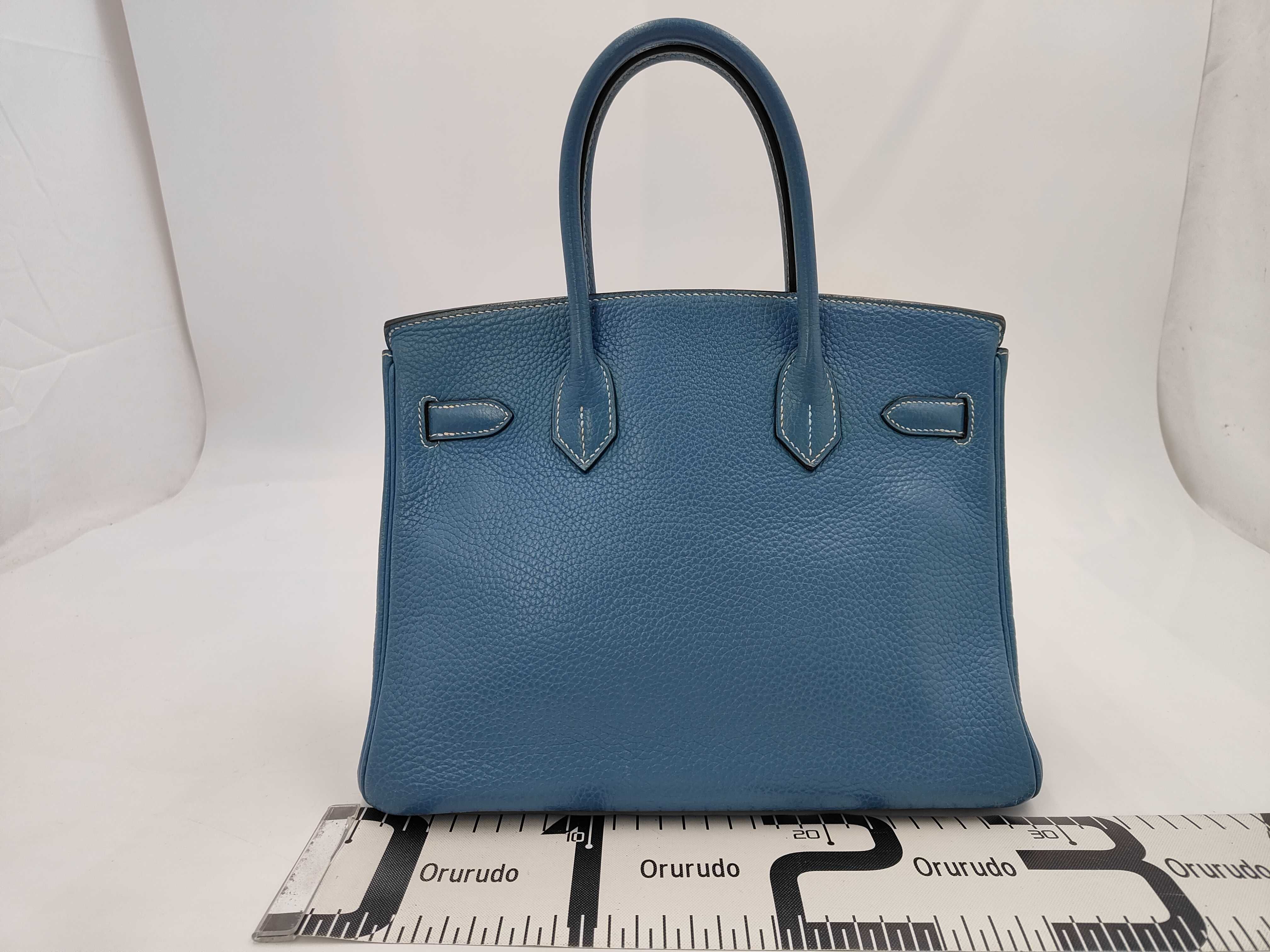 Birkin 30 Blue Jean Taurillon Clemence Silver hardware I engraved handbag — view 2