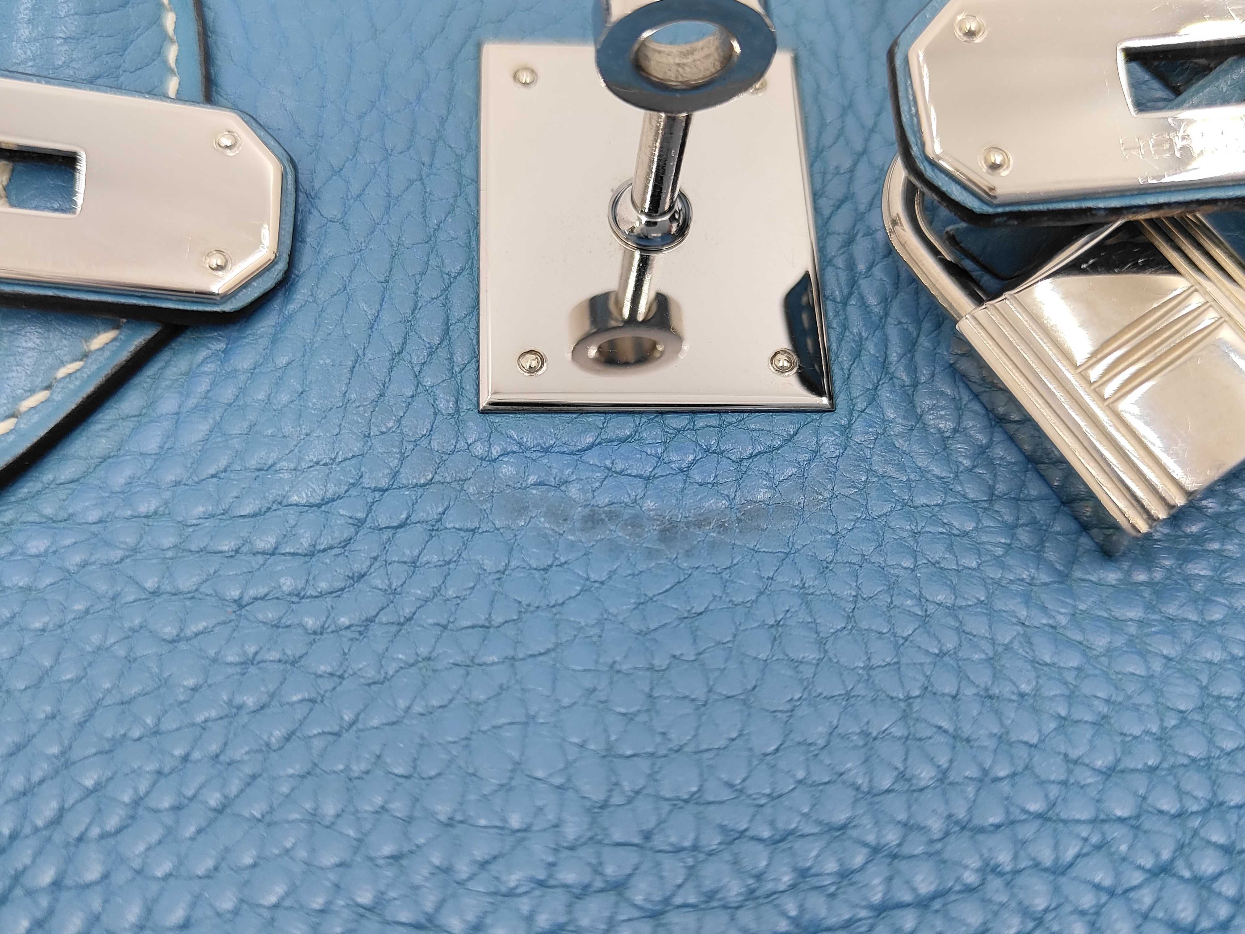Birkin 30 Blue Jean Taurillon Clemence Silver hardware I engraved handbag — view 13
