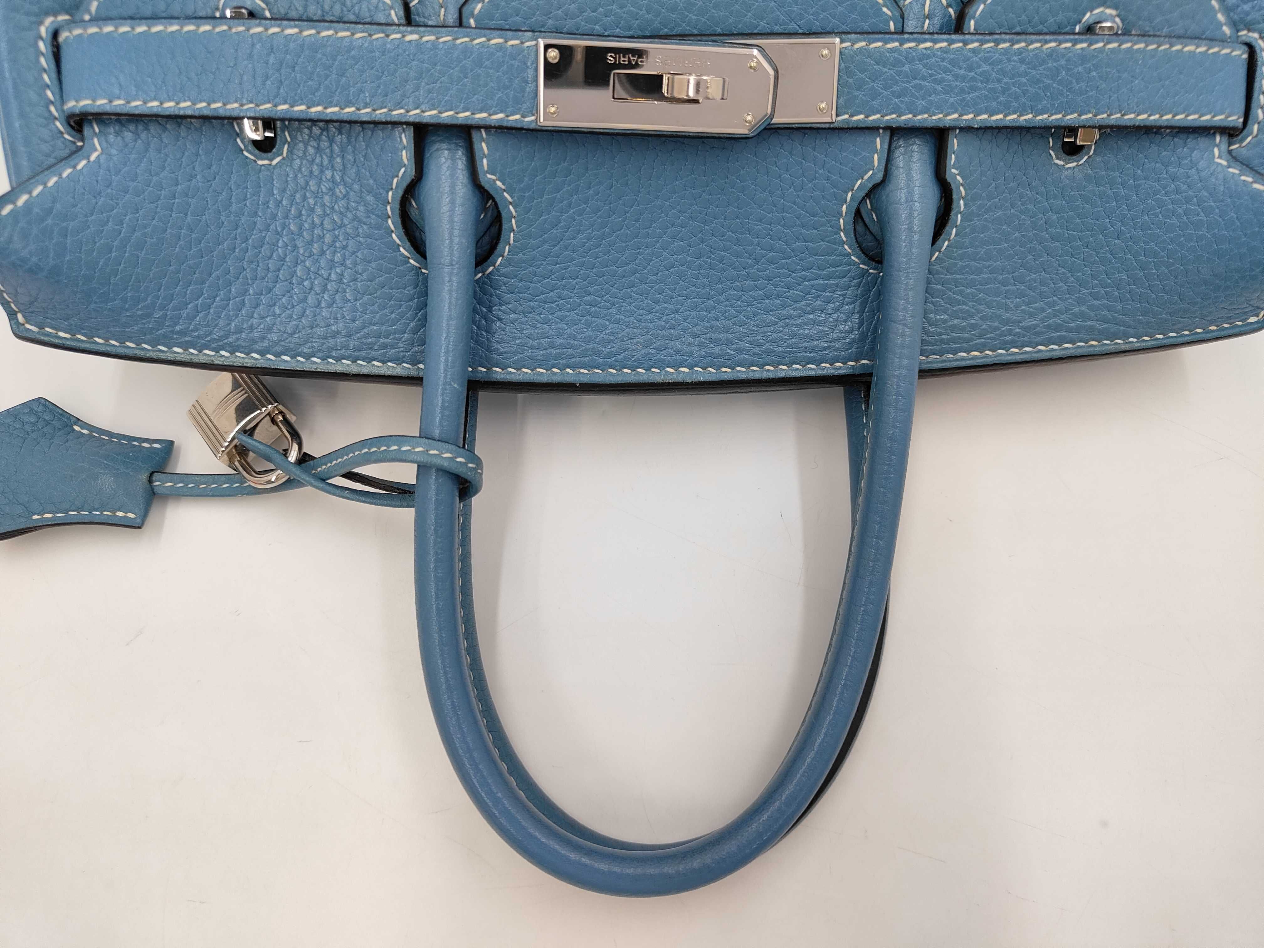Birkin 30 Blue Jean Taurillon Clemence Silver hardware I engraved handbag — view 3