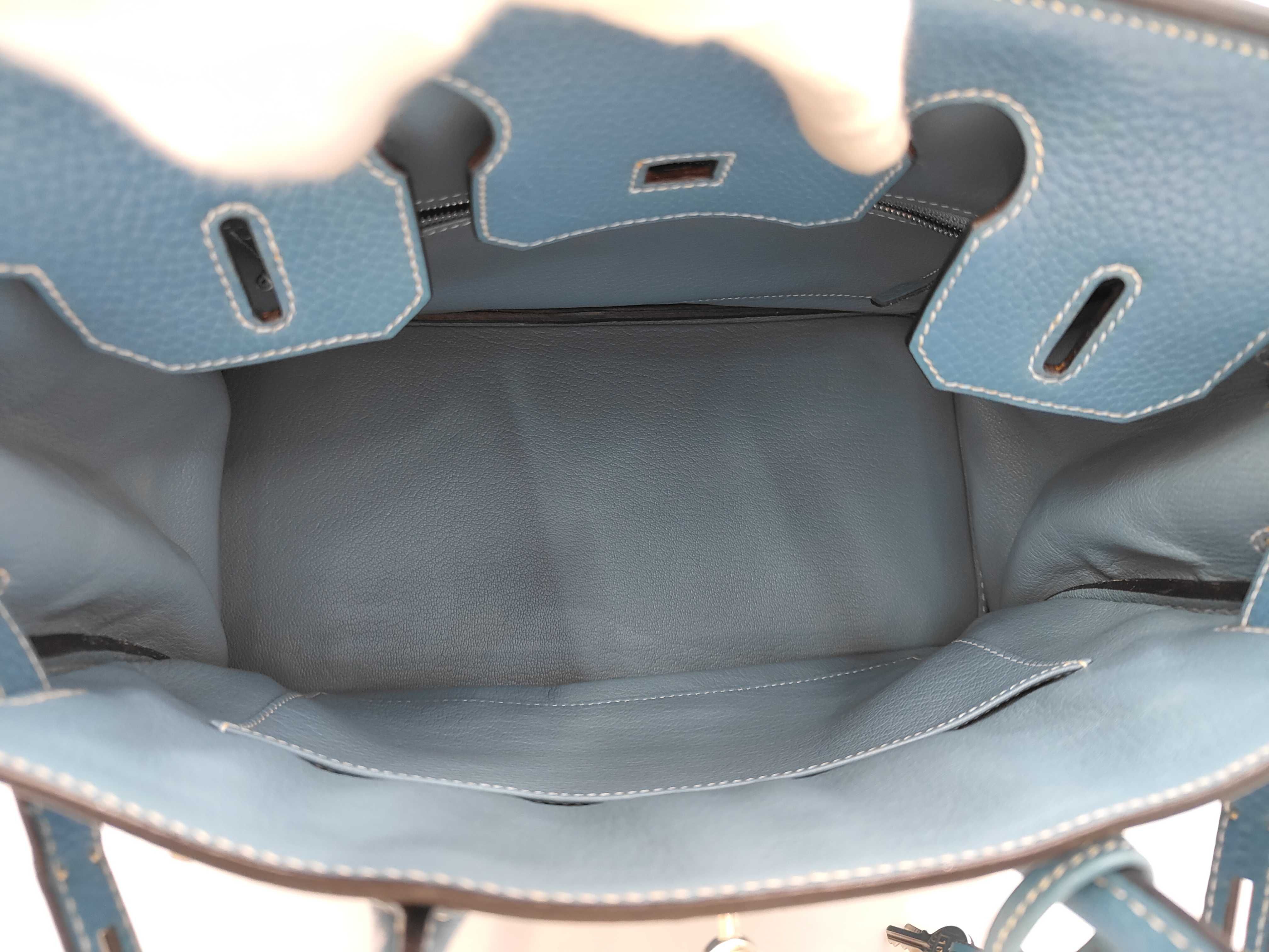 Birkin 30 Blue Jean Taurillon Clemence Silver hardware I engraved handbag — view 9