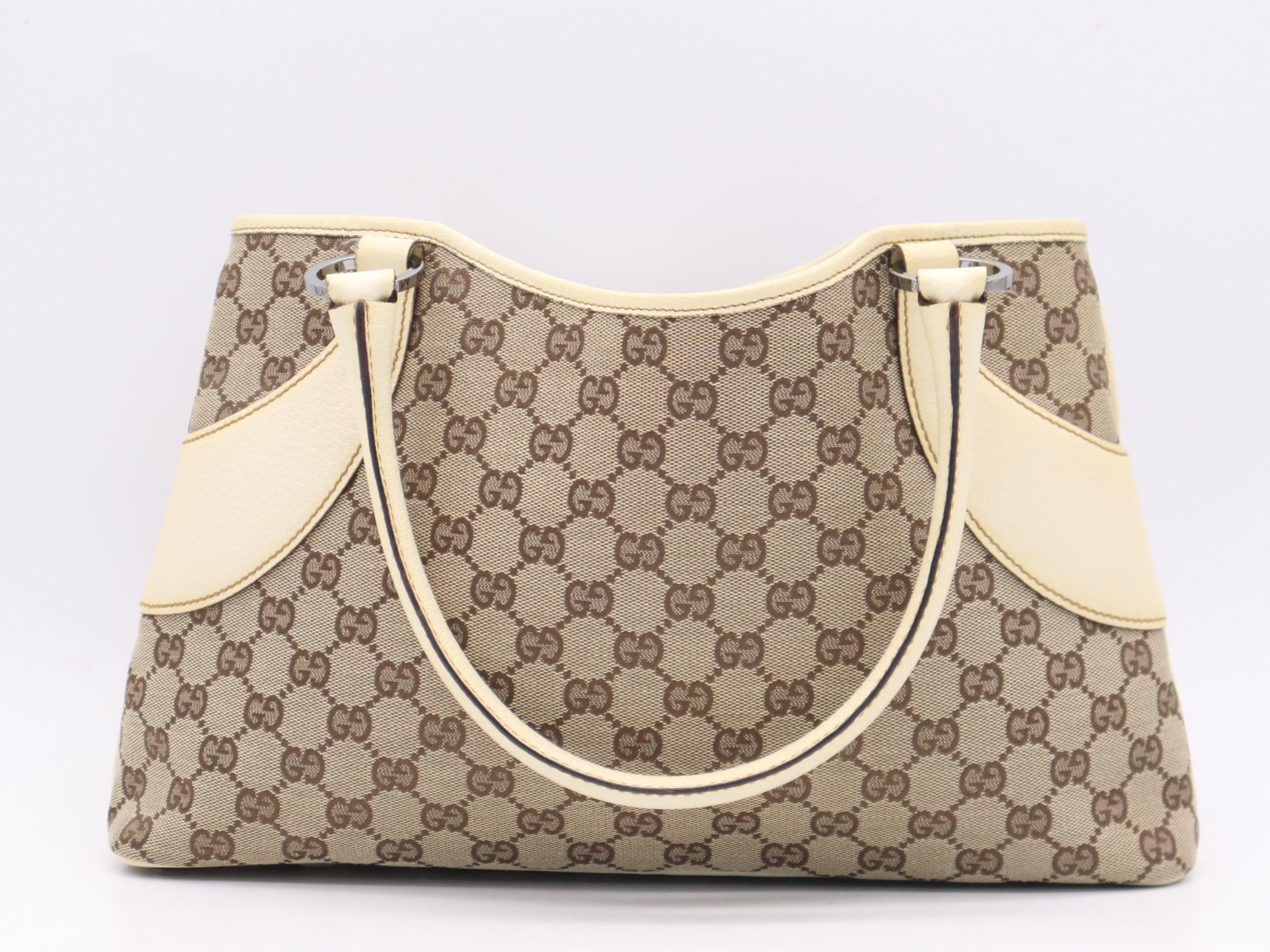 113015GG Canvas Handbag, Ivory, Silver Hardware — view 2