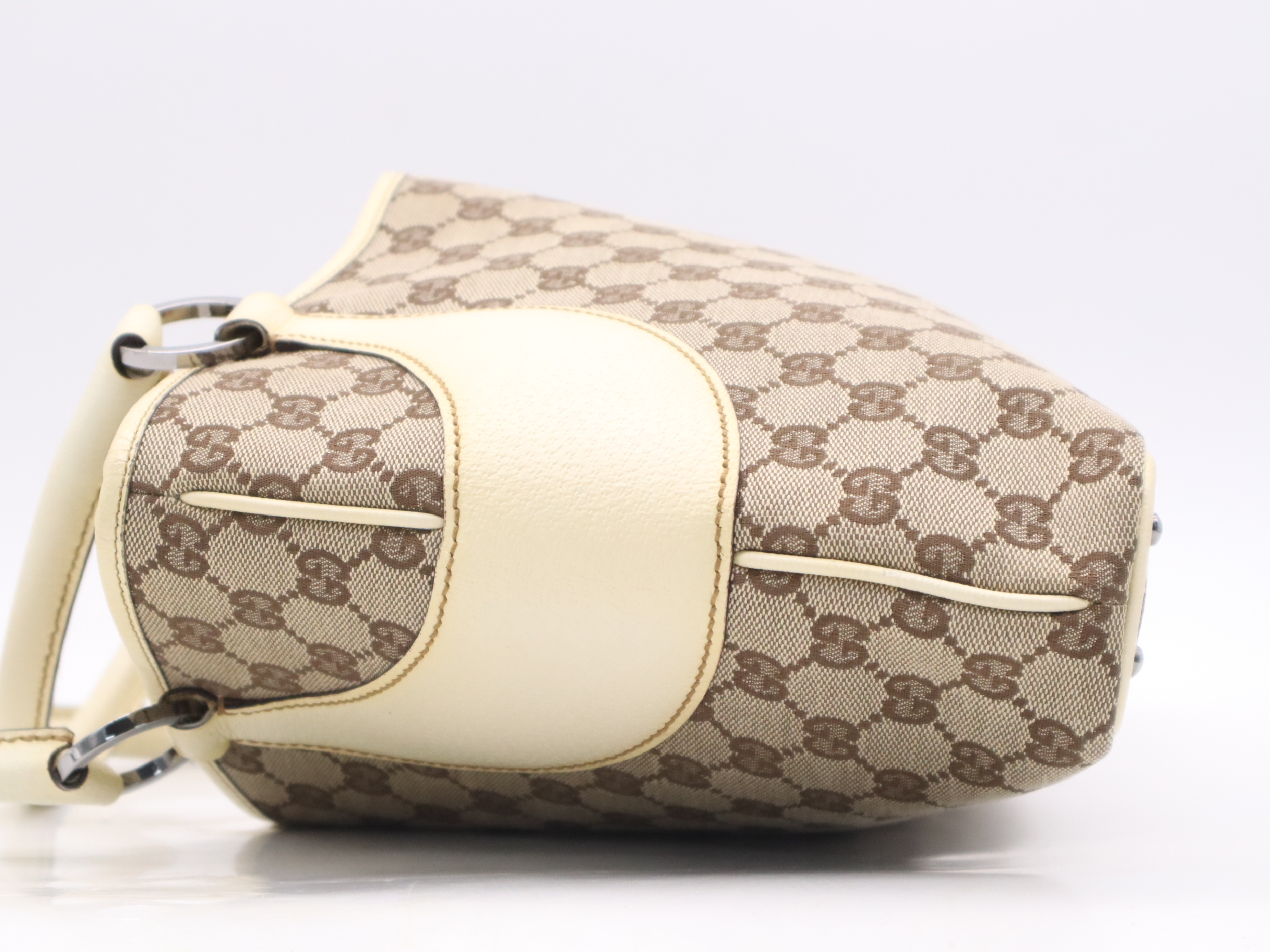 113015GG Canvas Handbag, Ivory, Silver Hardware — view 3