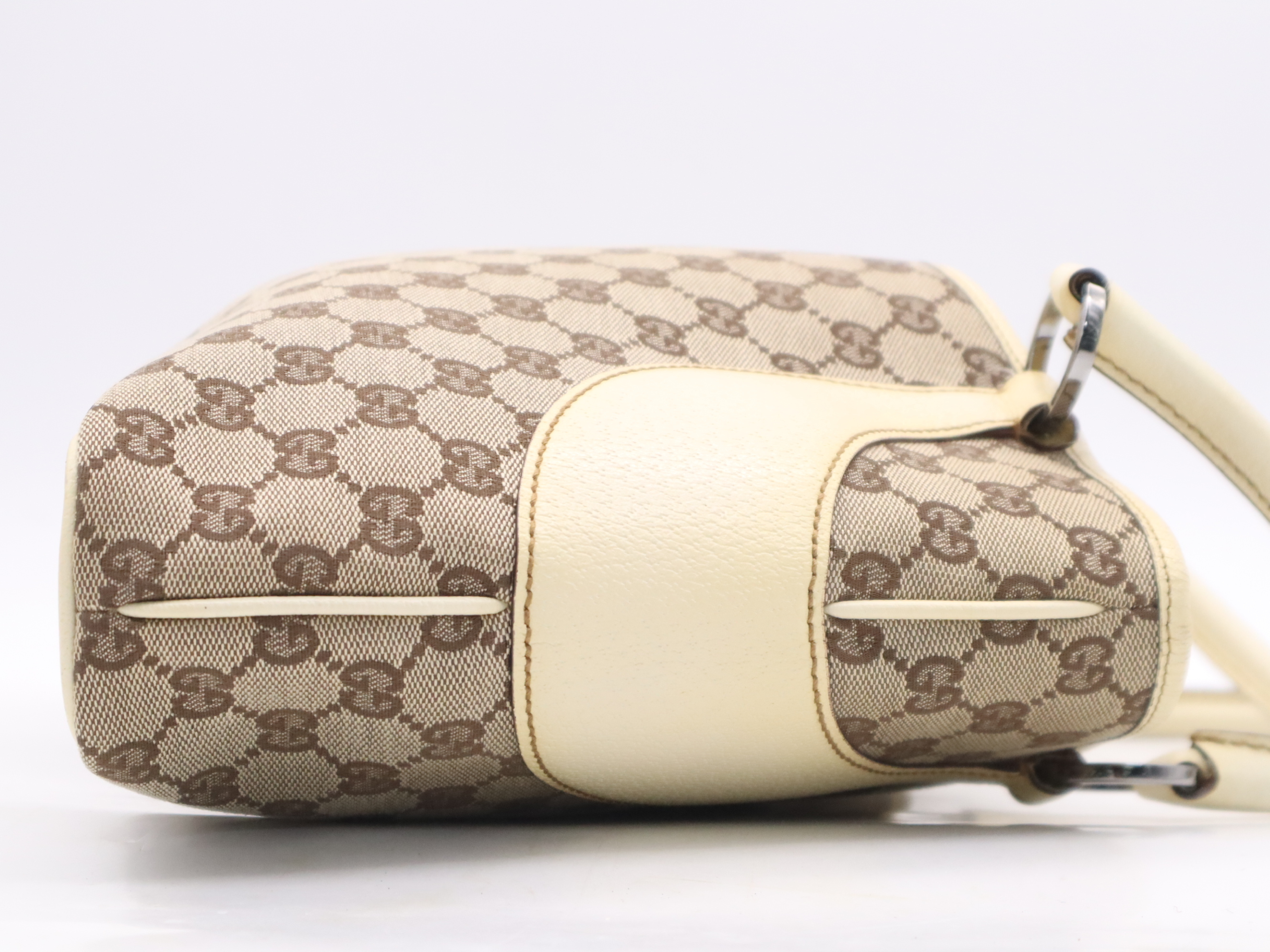113015GG Canvas Handbag, Ivory, Silver Hardware — view 5