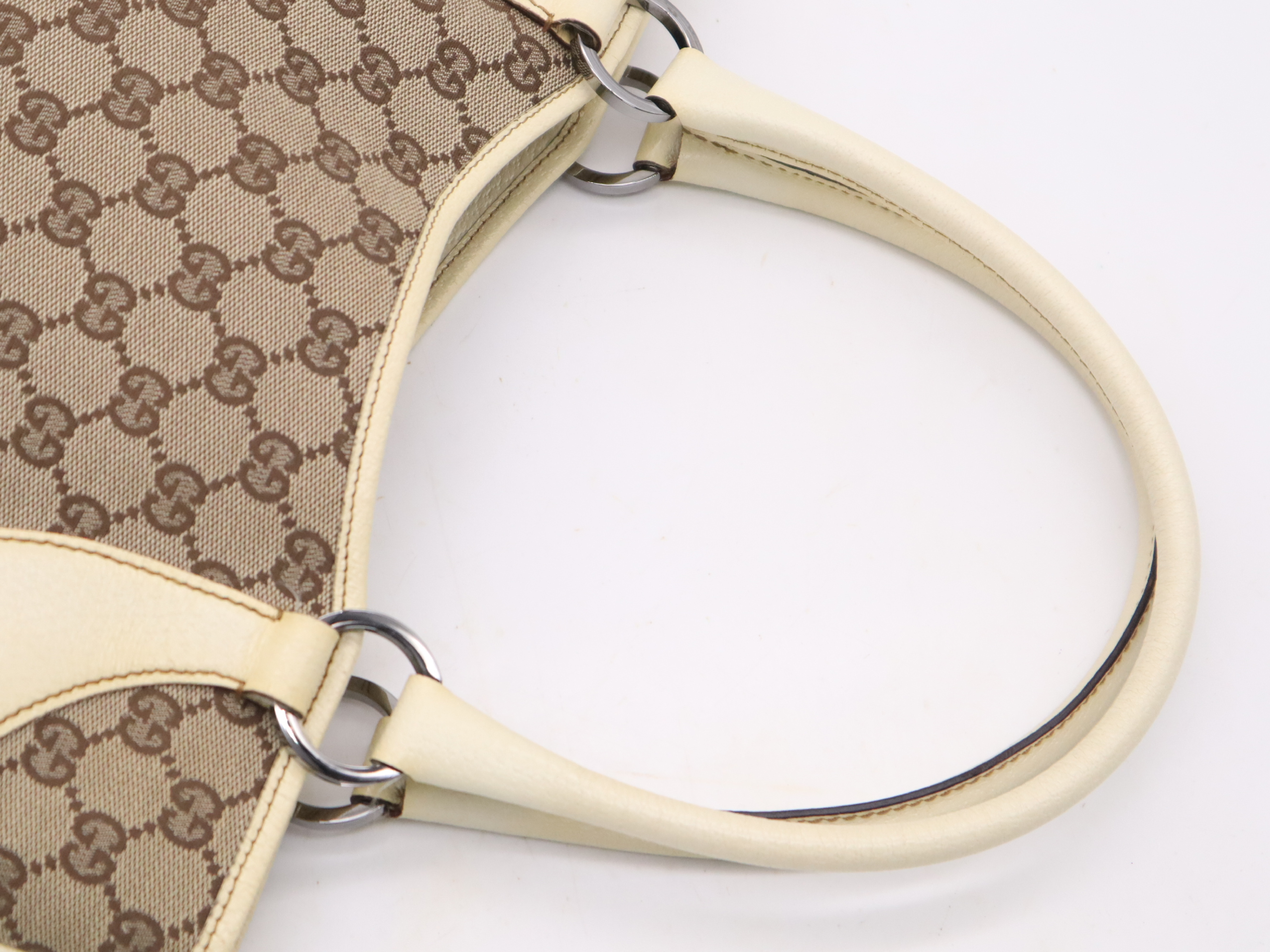 113015GG Canvas Handbag, Ivory, Silver Hardware — view 6