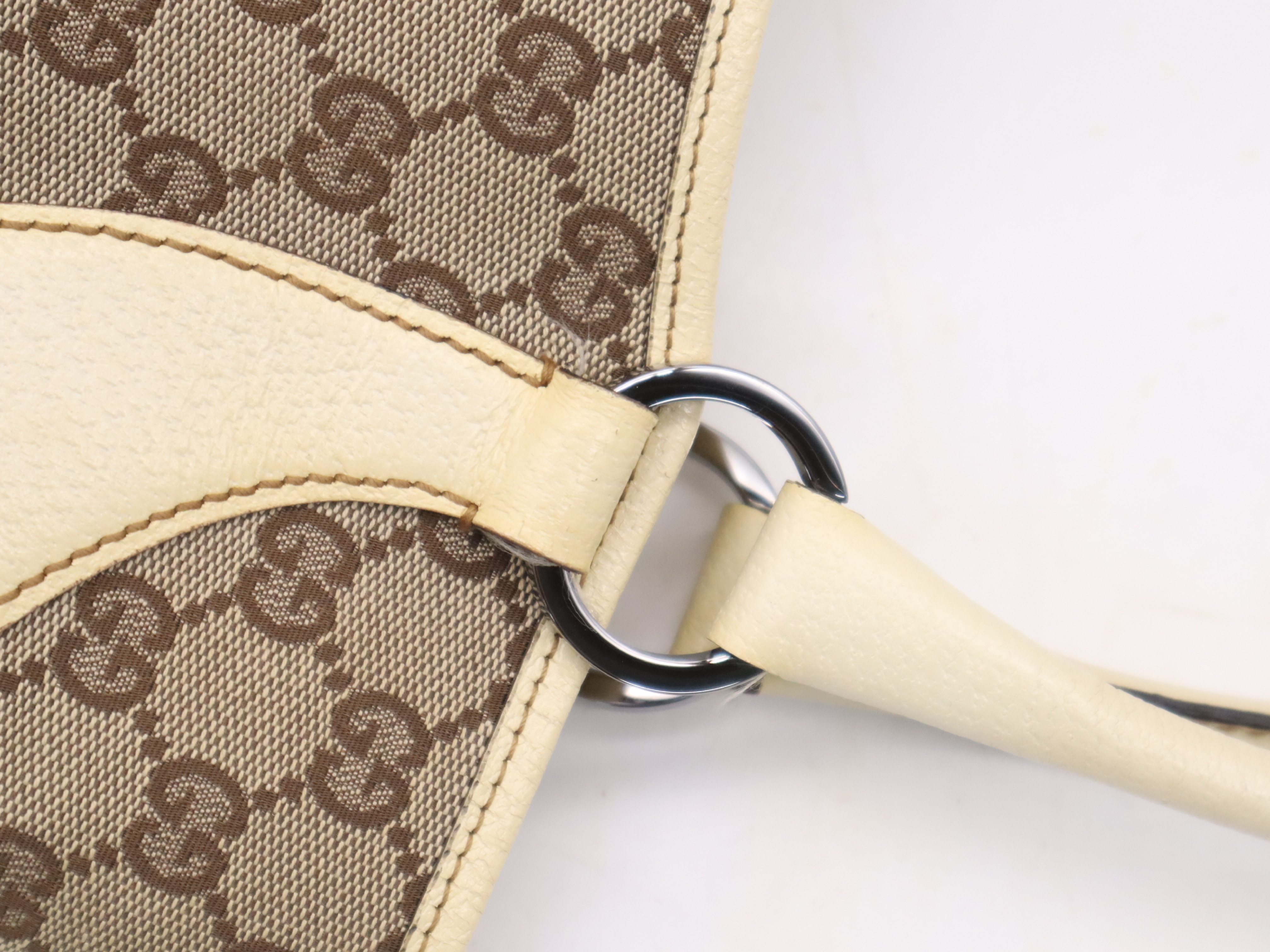 113015GG Canvas Handbag, Ivory, Silver Hardware — view 7