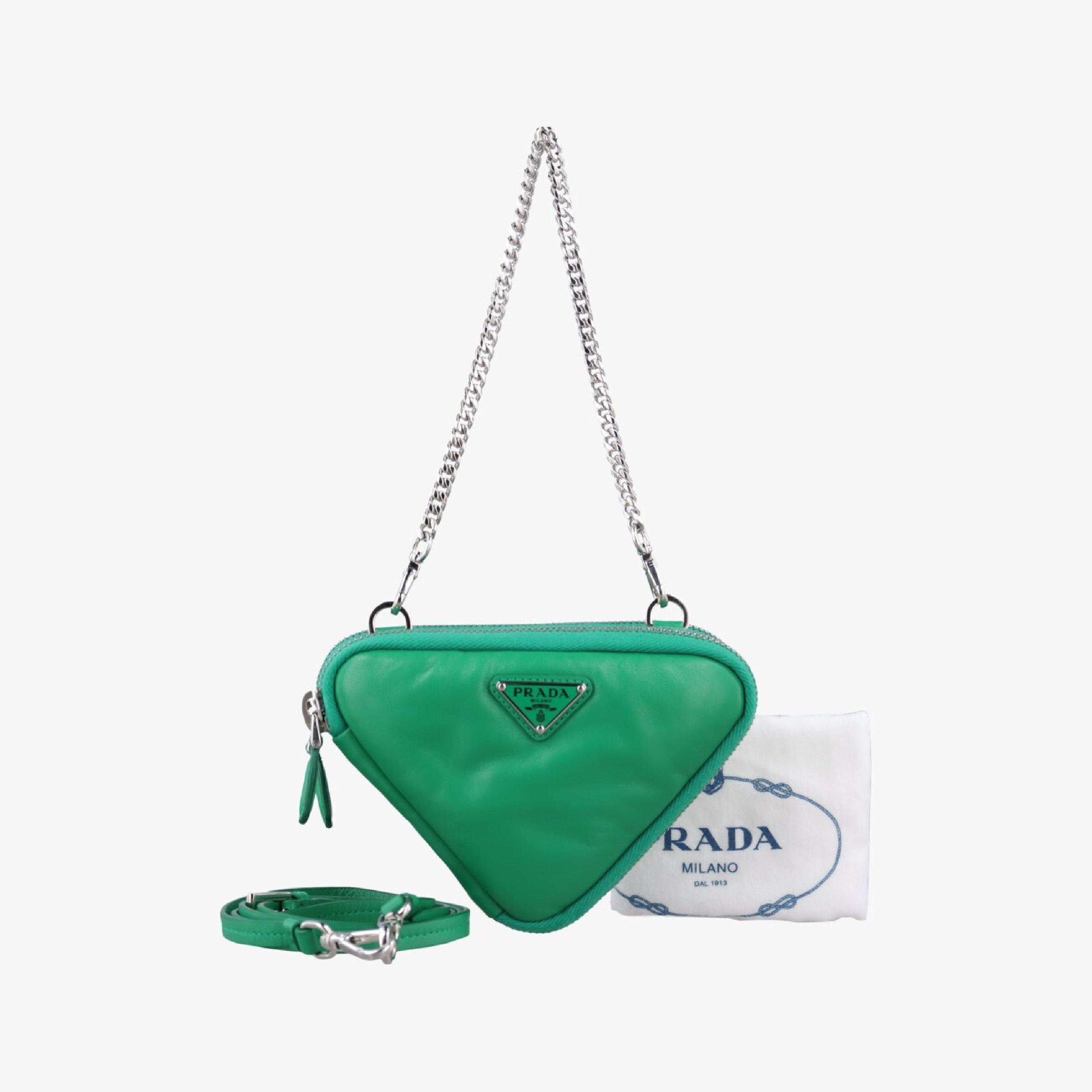 Triangle Mini Green Leather Shoulder Bag 1NR015 62