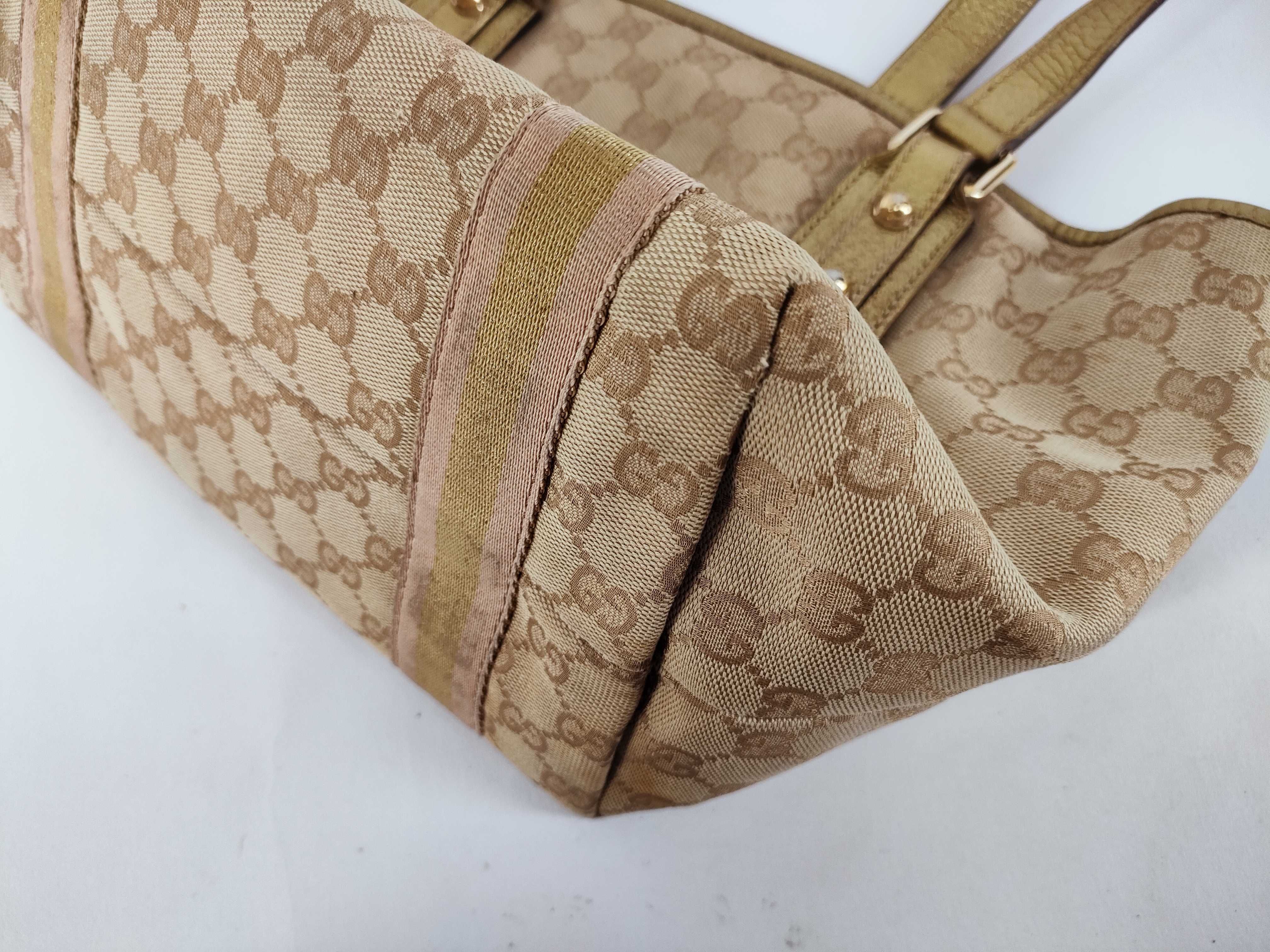 GG Canvas Tote Bag, Brown/Gold Handbag — view 6