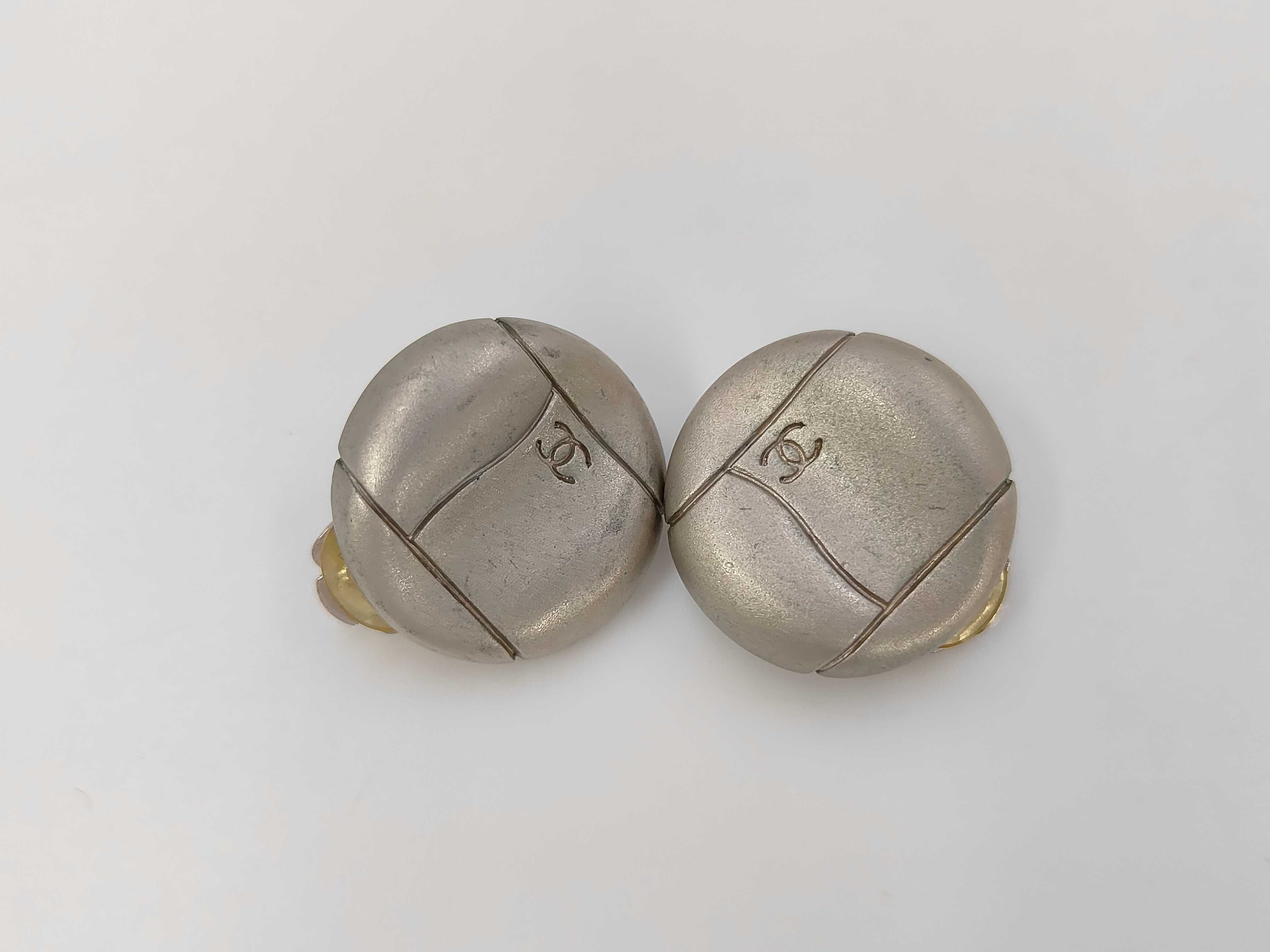 Silver Metal Vintage Coco Mark Earrings
