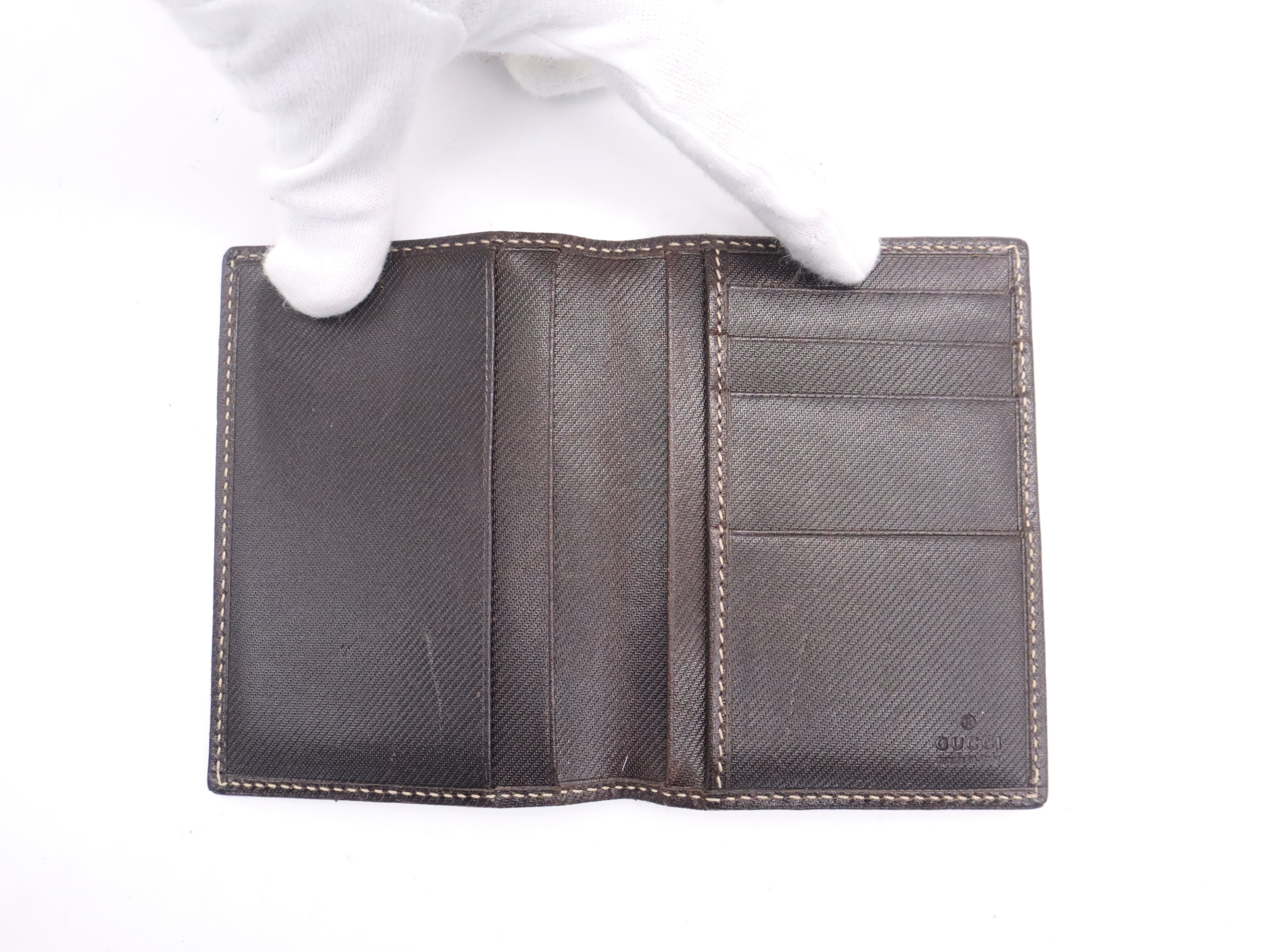 4009 Canvas x Leather GG Canvas Bi-fold Card Case Brown Card Case — view 8