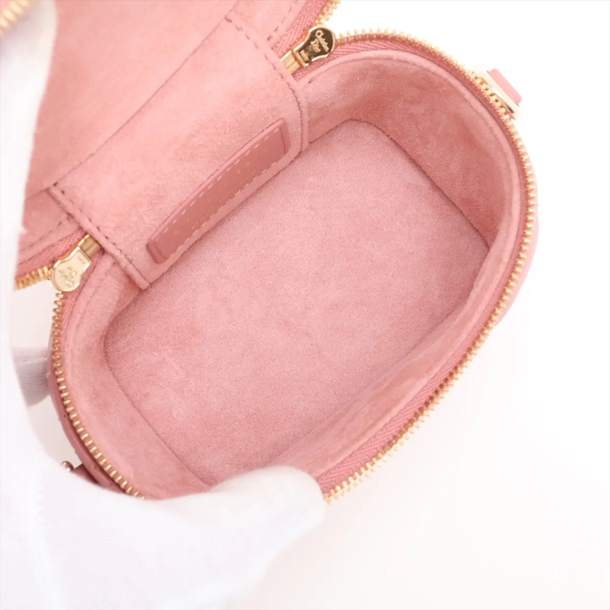 Microcannage Leather 2-Way Vanity Bag, Pink — view 8