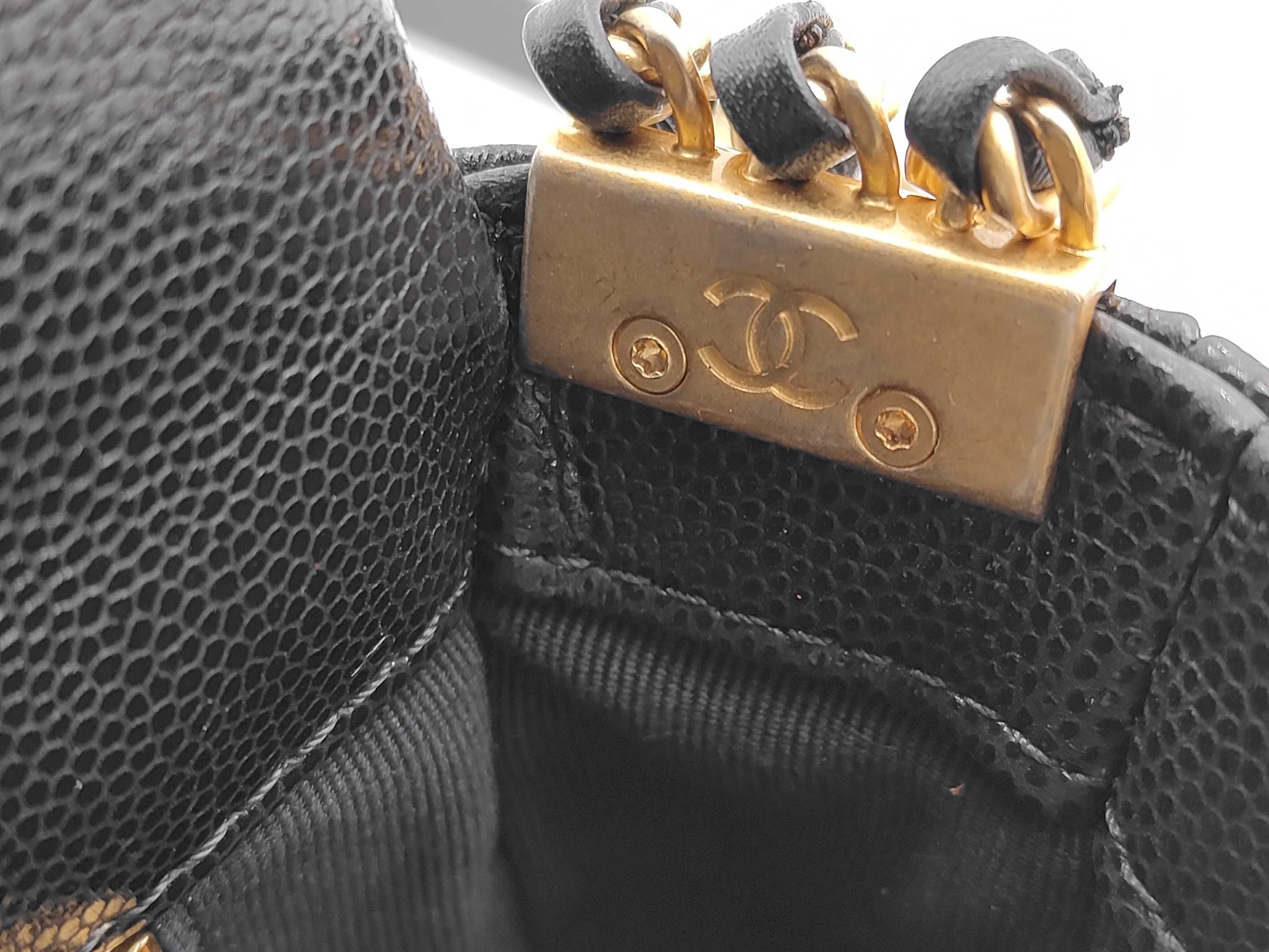 Matelassé Chain Shoulder Bag, Caviar Leather, Black — view 7