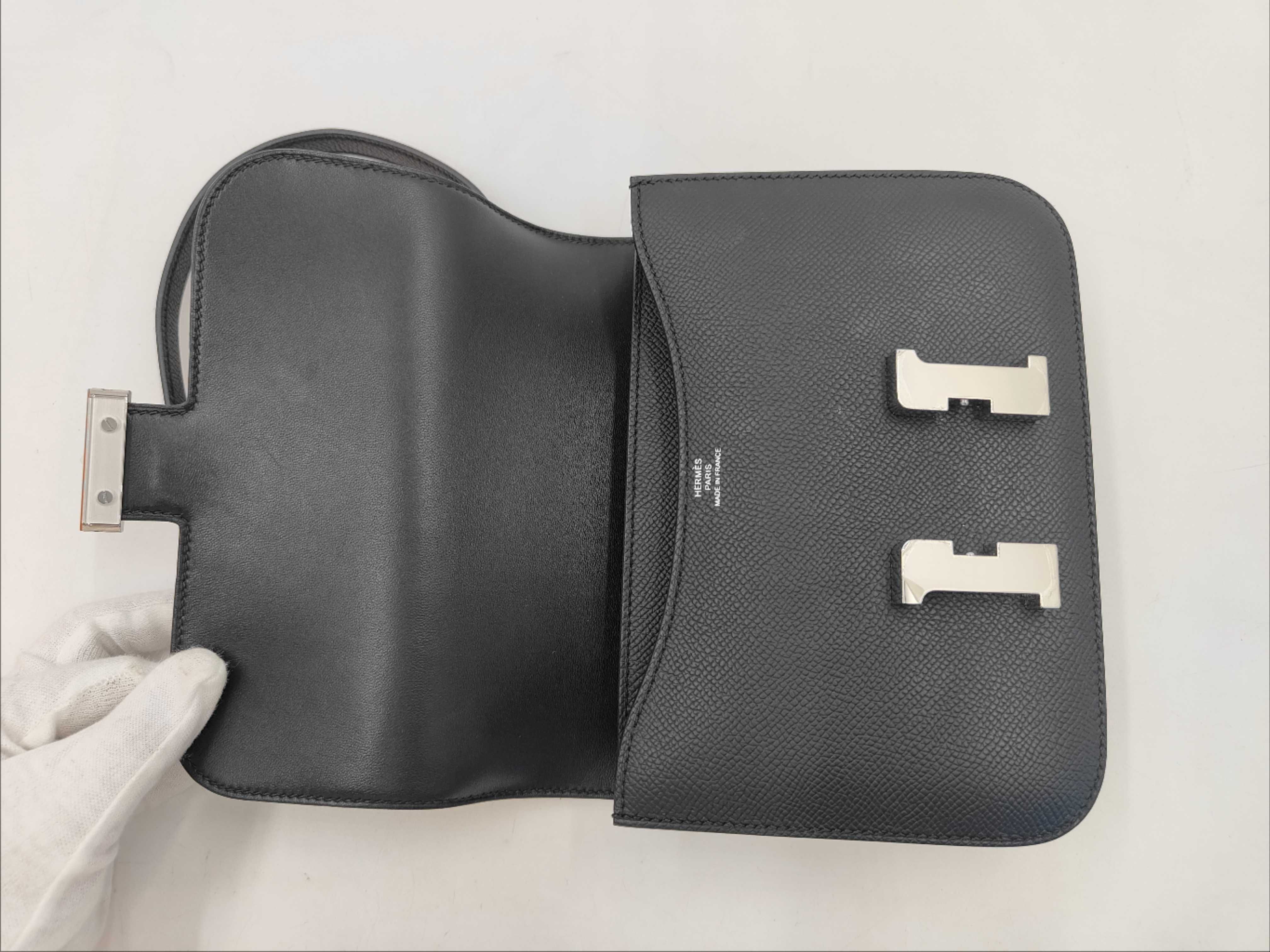 Mini Epsom Black Shoulder Bag with Silver Hardware (K Stamp) — view 5