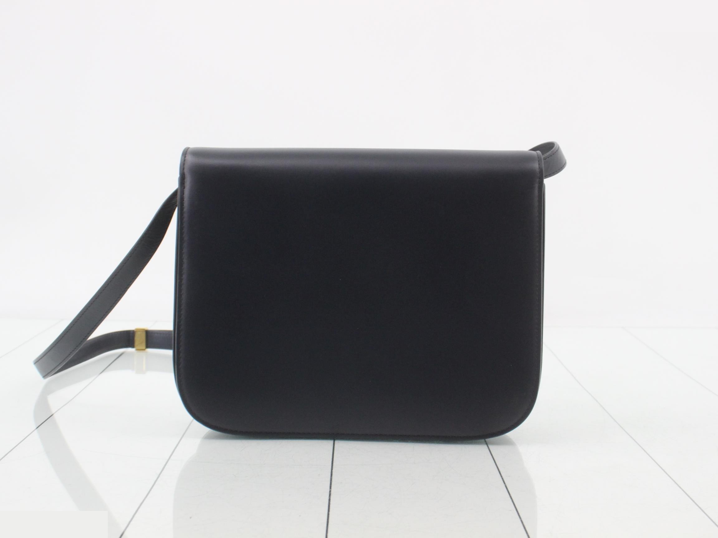 Classic Box Leather Shoulder Bag, Navy — view 2