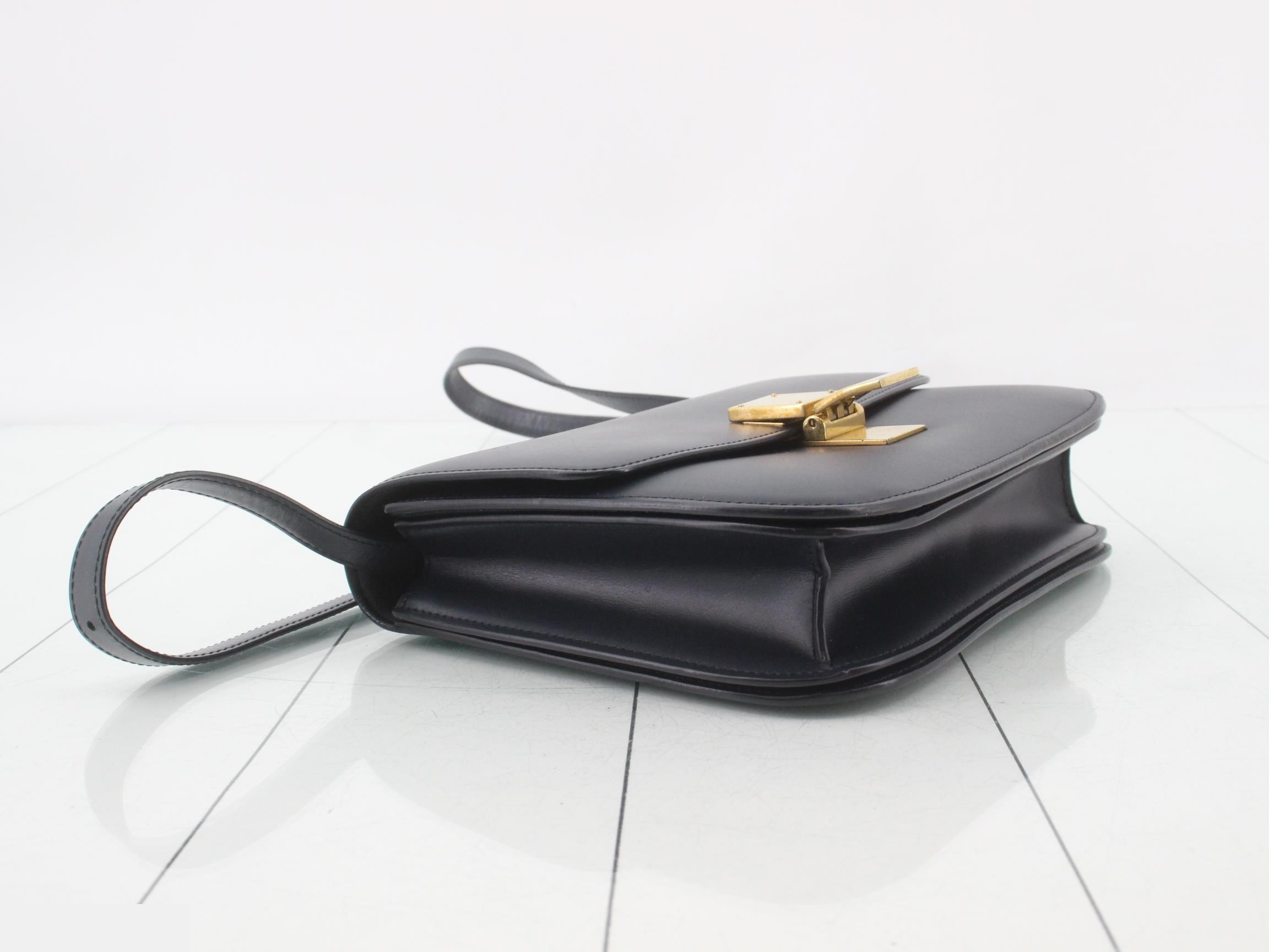 Classic Box Leather Shoulder Bag, Navy — view 5