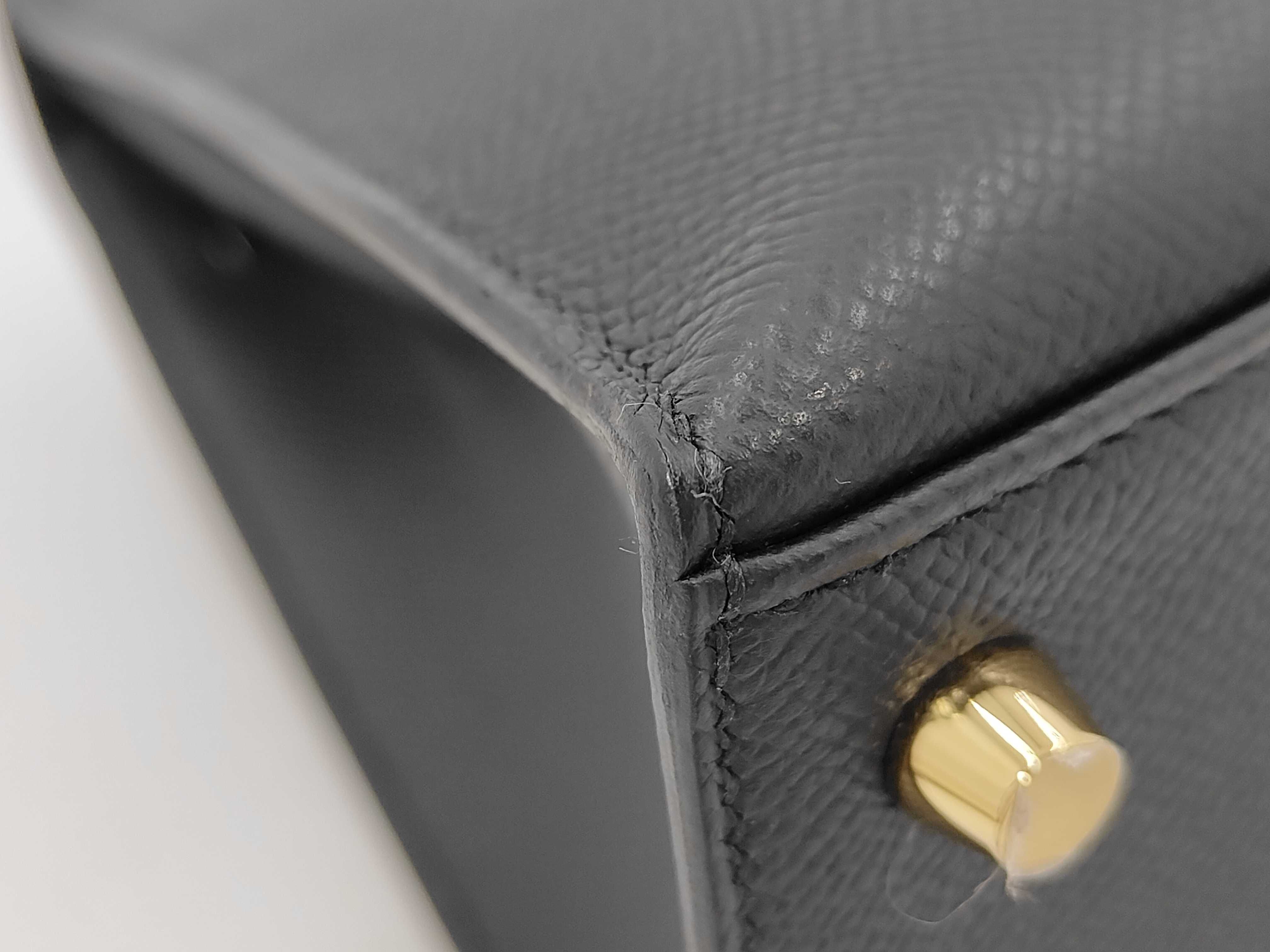 Kelly 25 Black Epsom Leather Handbag with Gold Hardware (K Stamp) — view 6