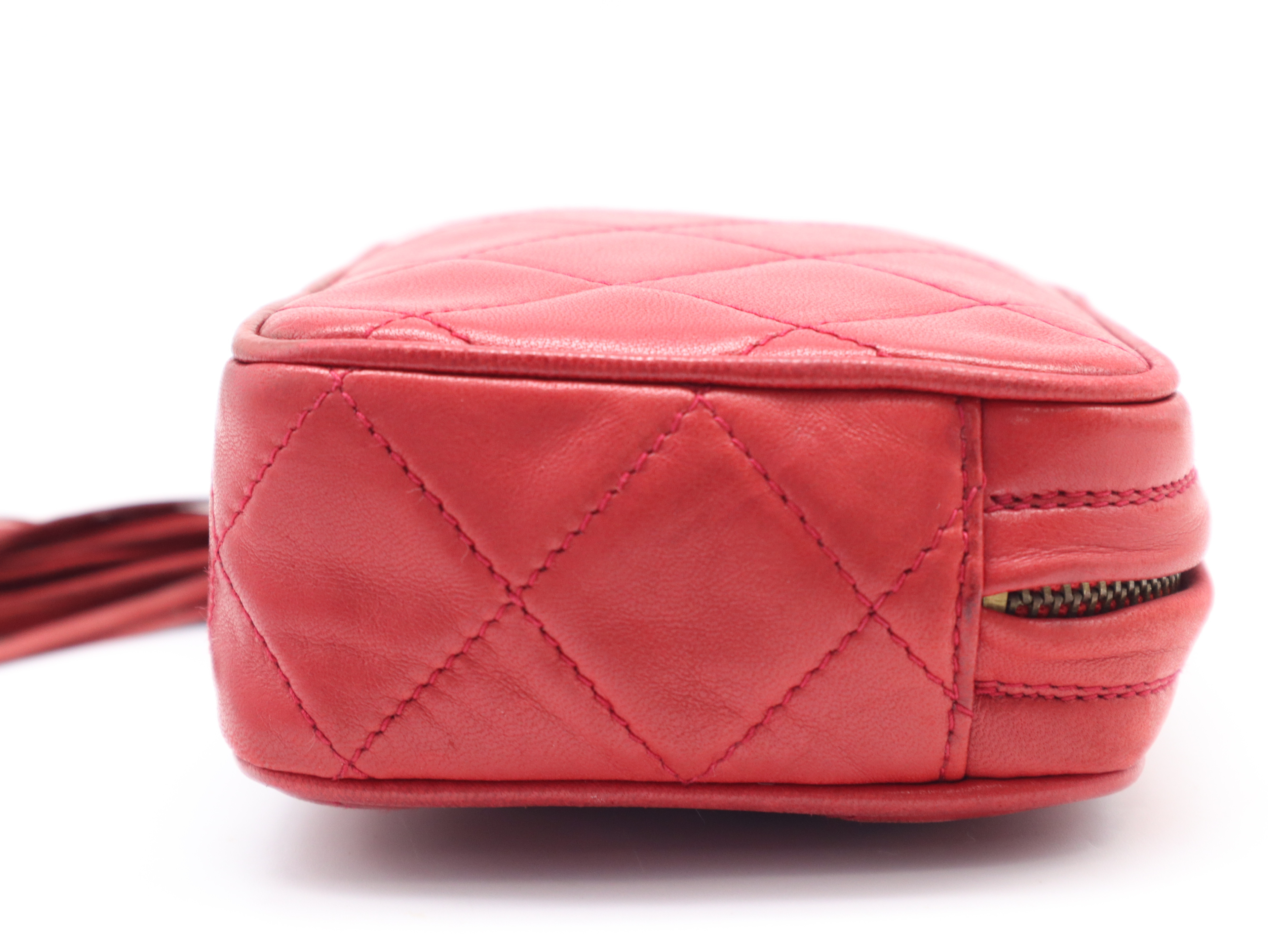 Lambskin Matelassé Fringe Clutch Bag with Gold Hardware, Red, with Dust Bag — view 5