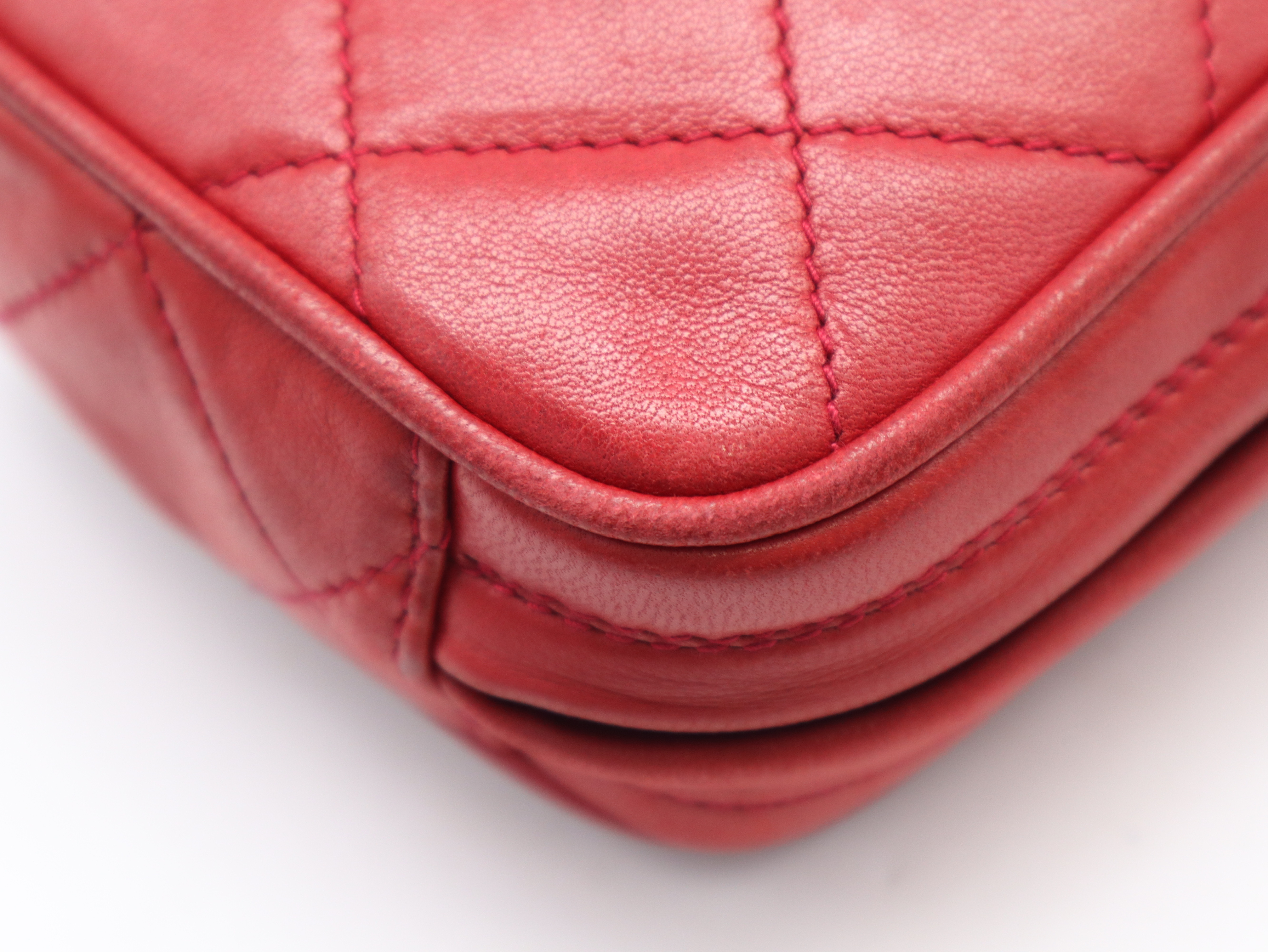 Lambskin Matelassé Fringe Clutch Bag with Gold Hardware, Red, with Dust Bag — view 6