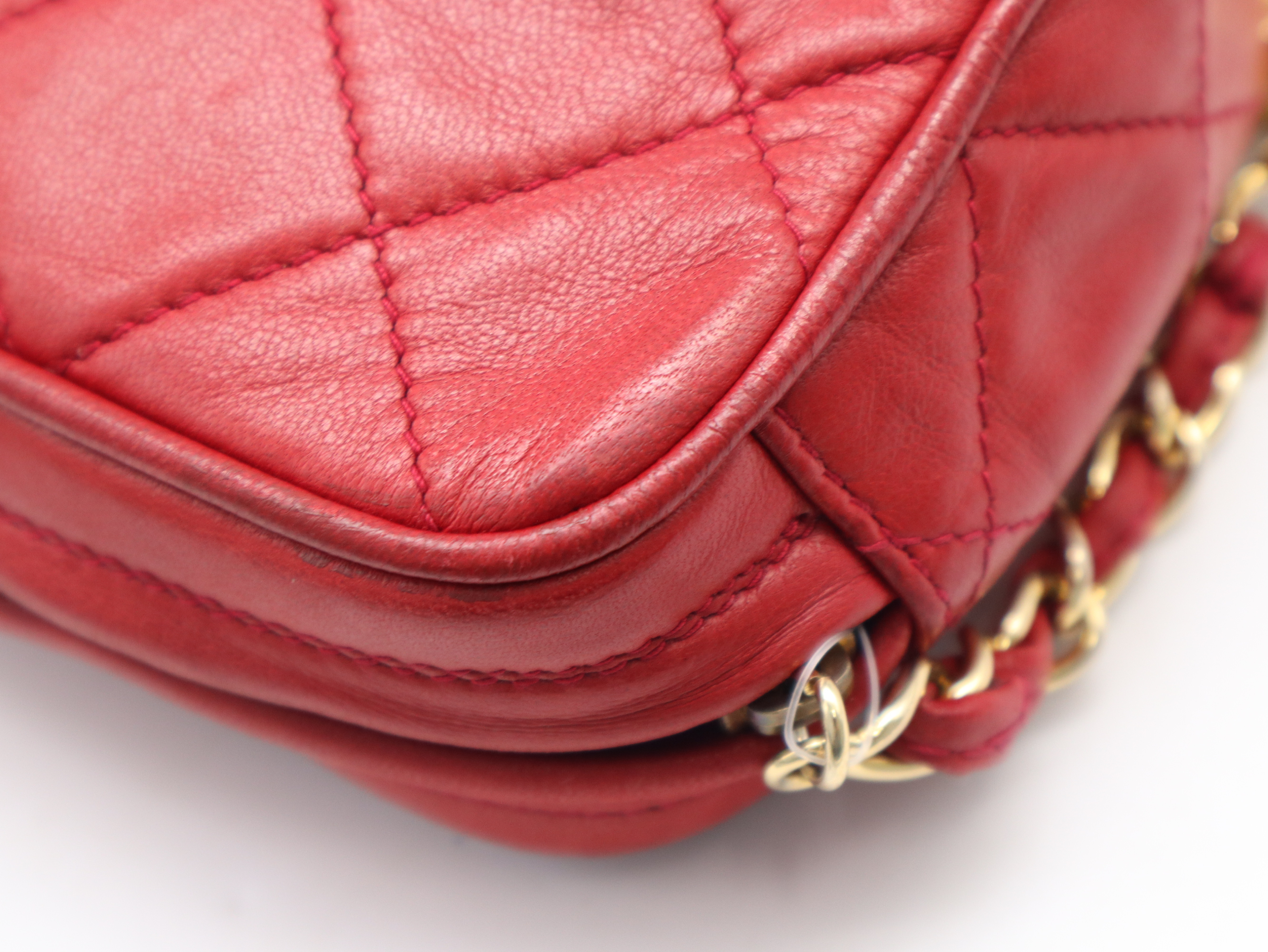 Lambskin Matelassé Fringe Clutch Bag with Gold Hardware, Red, with Dust Bag — view 7