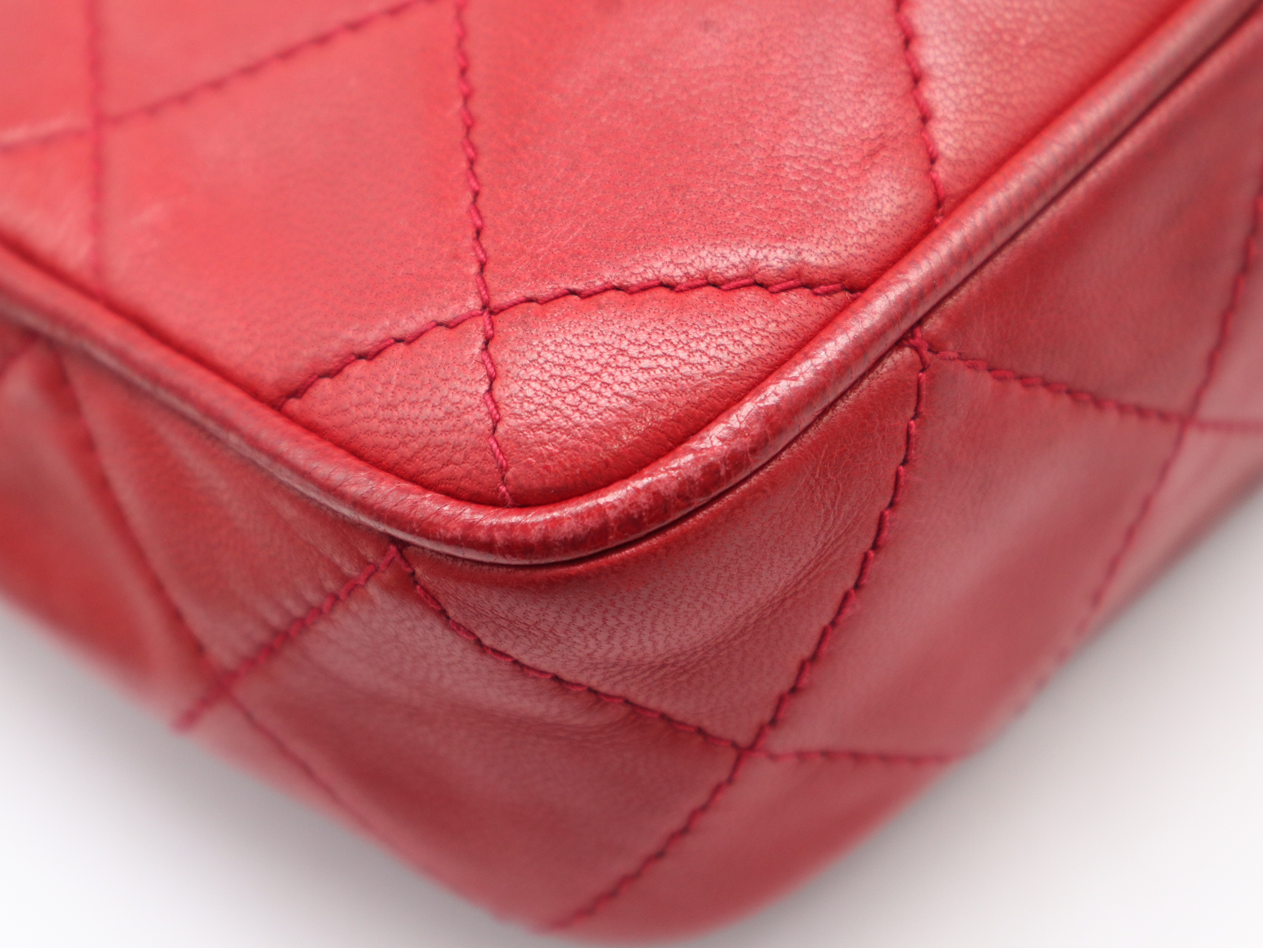 Lambskin Matelassé Fringe Clutch Bag with Gold Hardware, Red, with Dust Bag — view 8