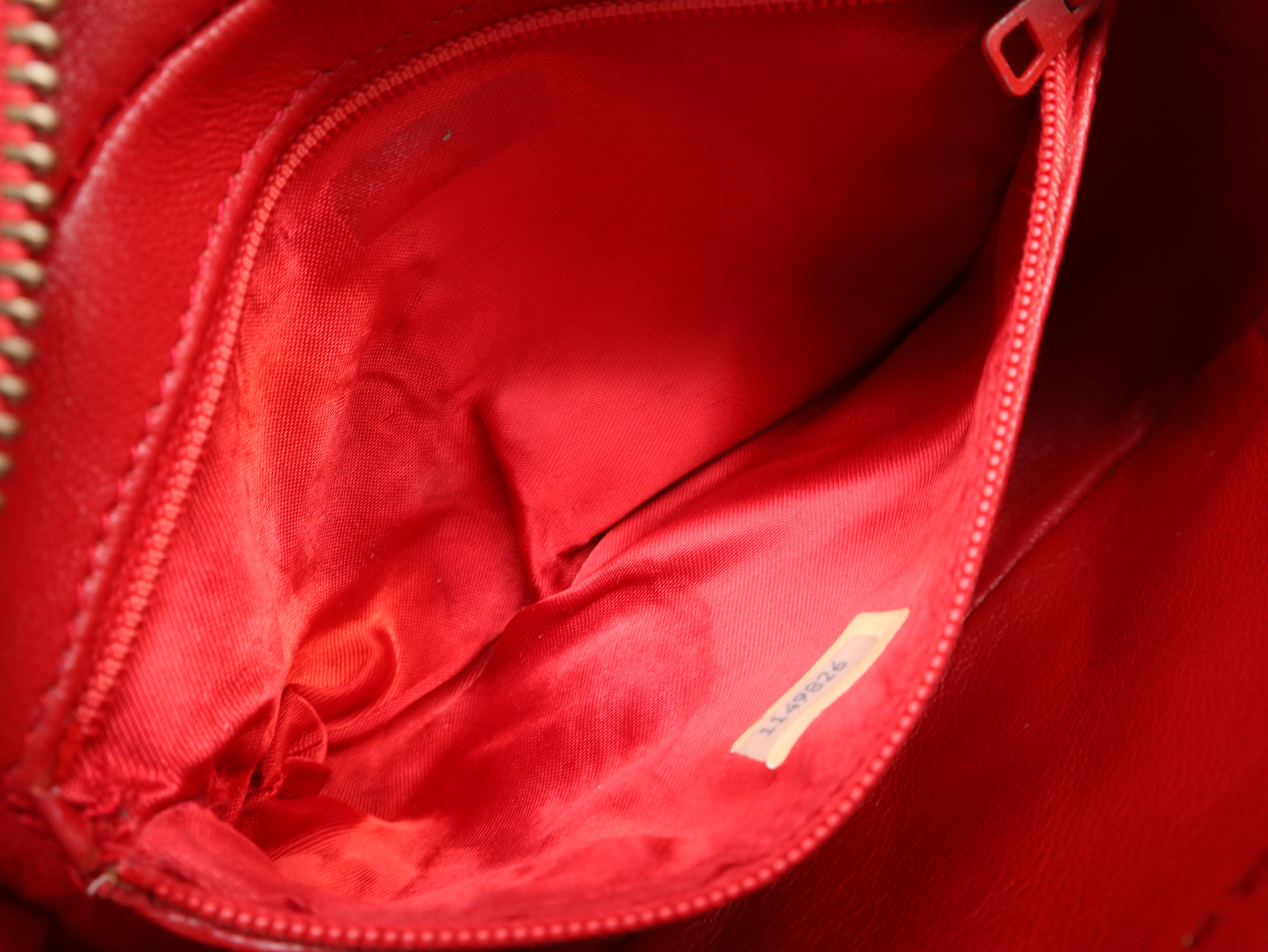 Lambskin Matelassé Fringe Clutch Bag with Gold Hardware, Red, with Dust Bag — view 10