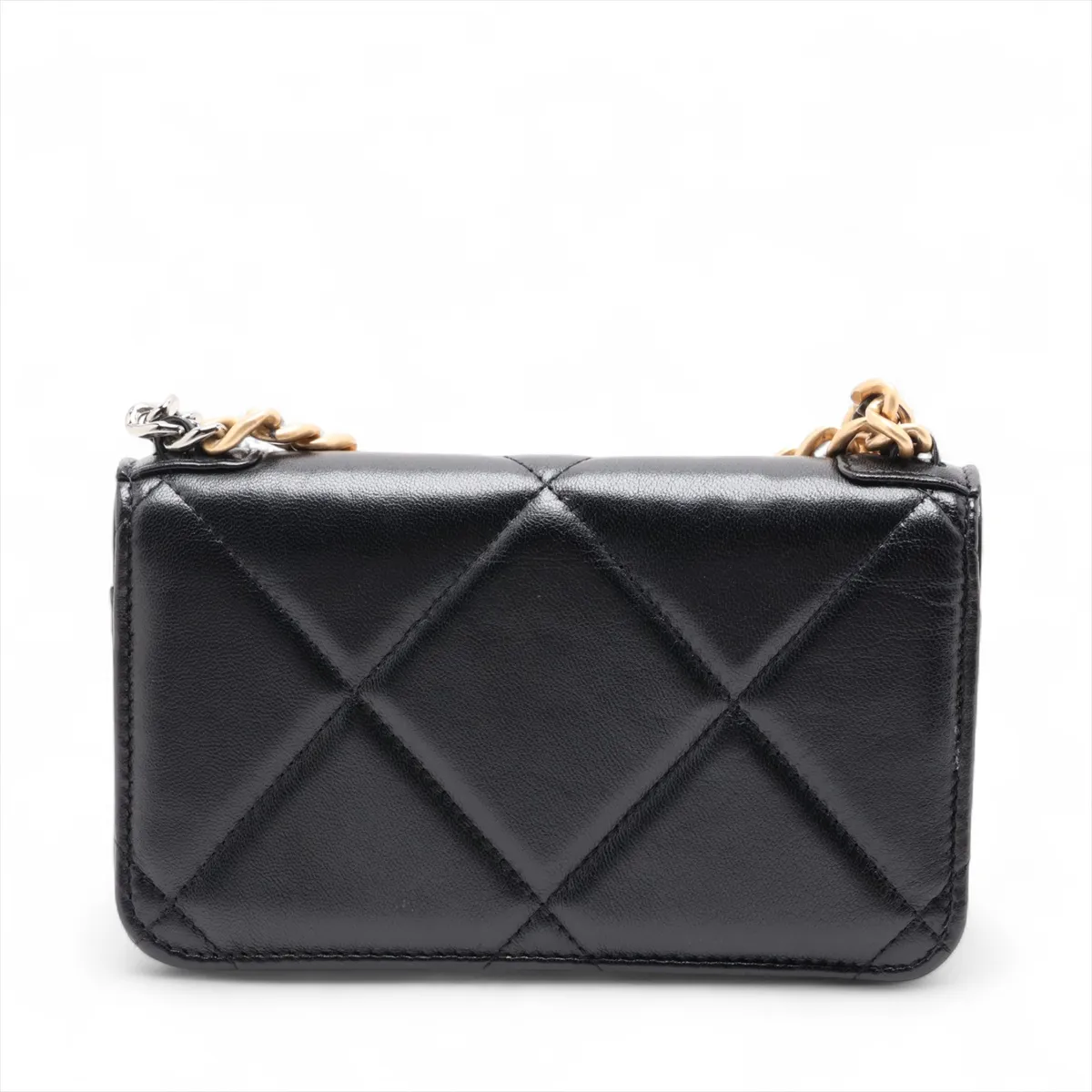 19 Lambskin Chain Wallet Black Gold x Silver Hardware THHLPC7K Random Serial Number — view 2