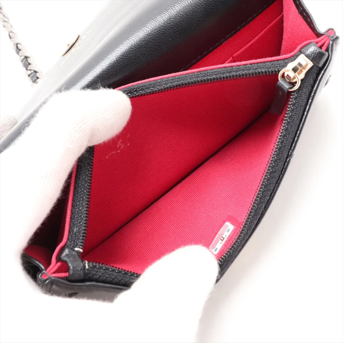 19 Lambskin Chain Wallet Black Gold x Silver Hardware THHLPC7K Random Serial Number — view 6