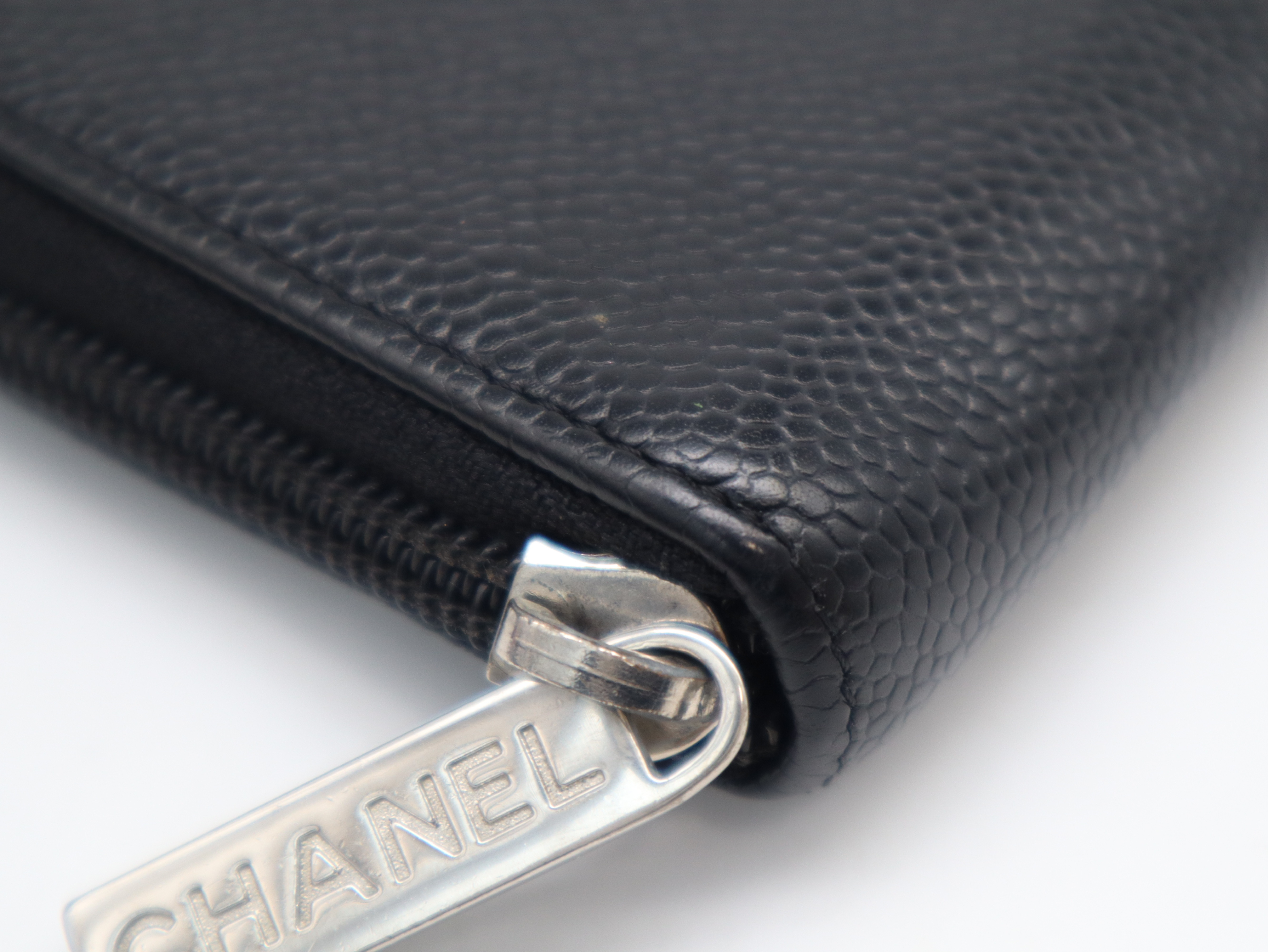 Caviar Skin Round Zip Wallet with Coco Mark, Black, Seal, Card, 16471678, Box and Guarantee Included. — view 7