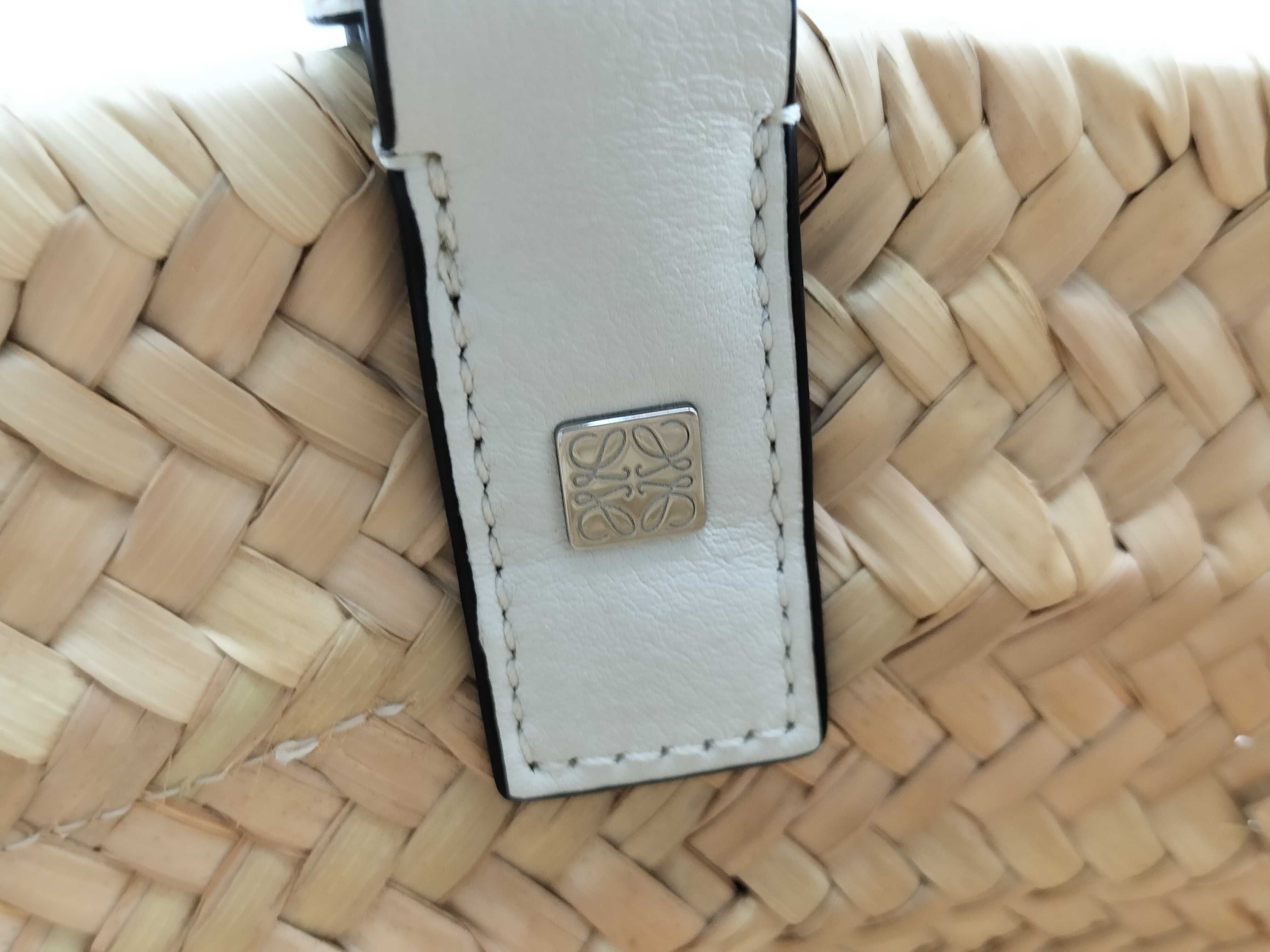 Basket Small Straw and Leather Tote Bag, White and Beige Handbag — view 13