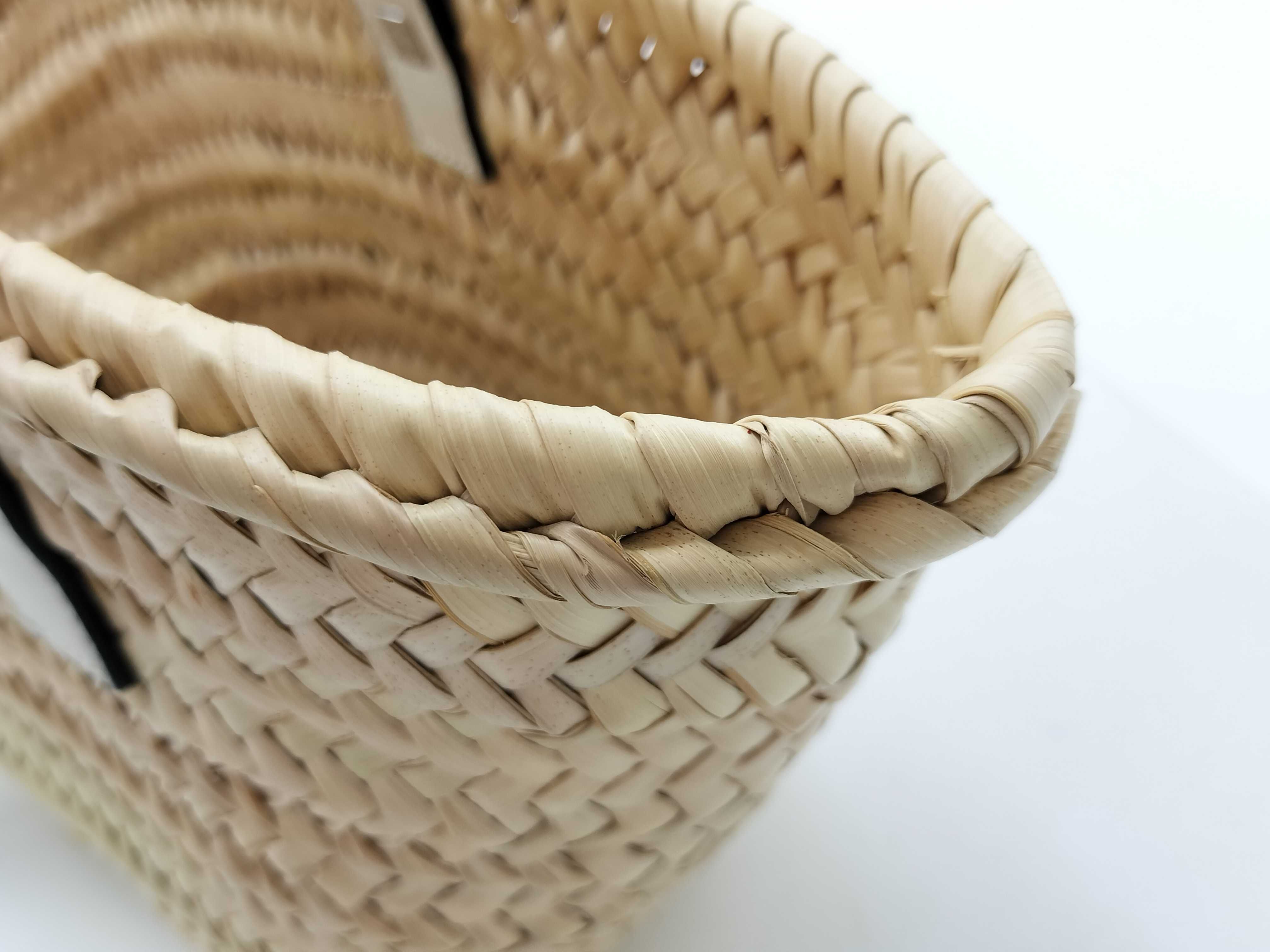 Basket Small Straw and Leather Tote Bag, White and Beige Handbag — view 10
