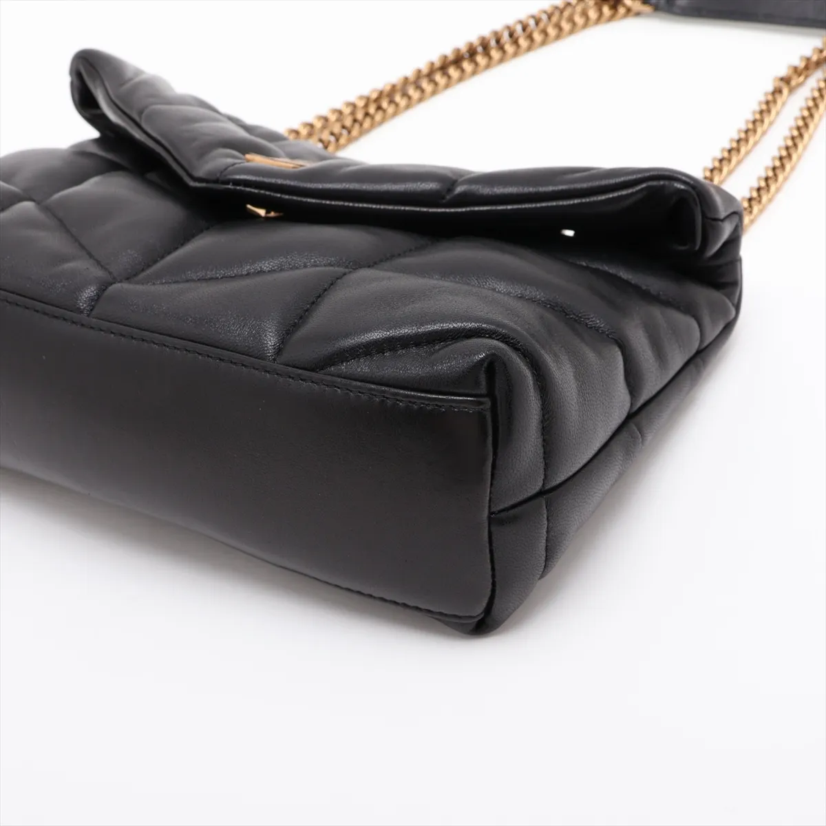Puffer 759337 Leather Chain Shoulder Bag, Black — view 3