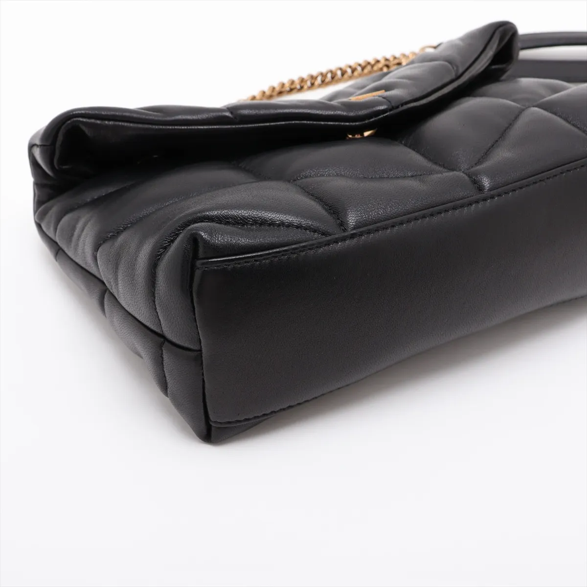 Puffer 759337 Leather Chain Shoulder Bag, Black — view 4