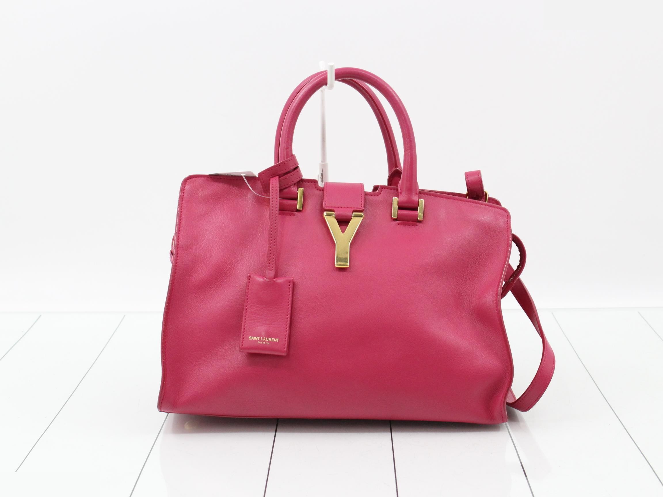 Y Logo Cabas Small 2-Way Shoulder Bag, Leather, Fuchsia Pink