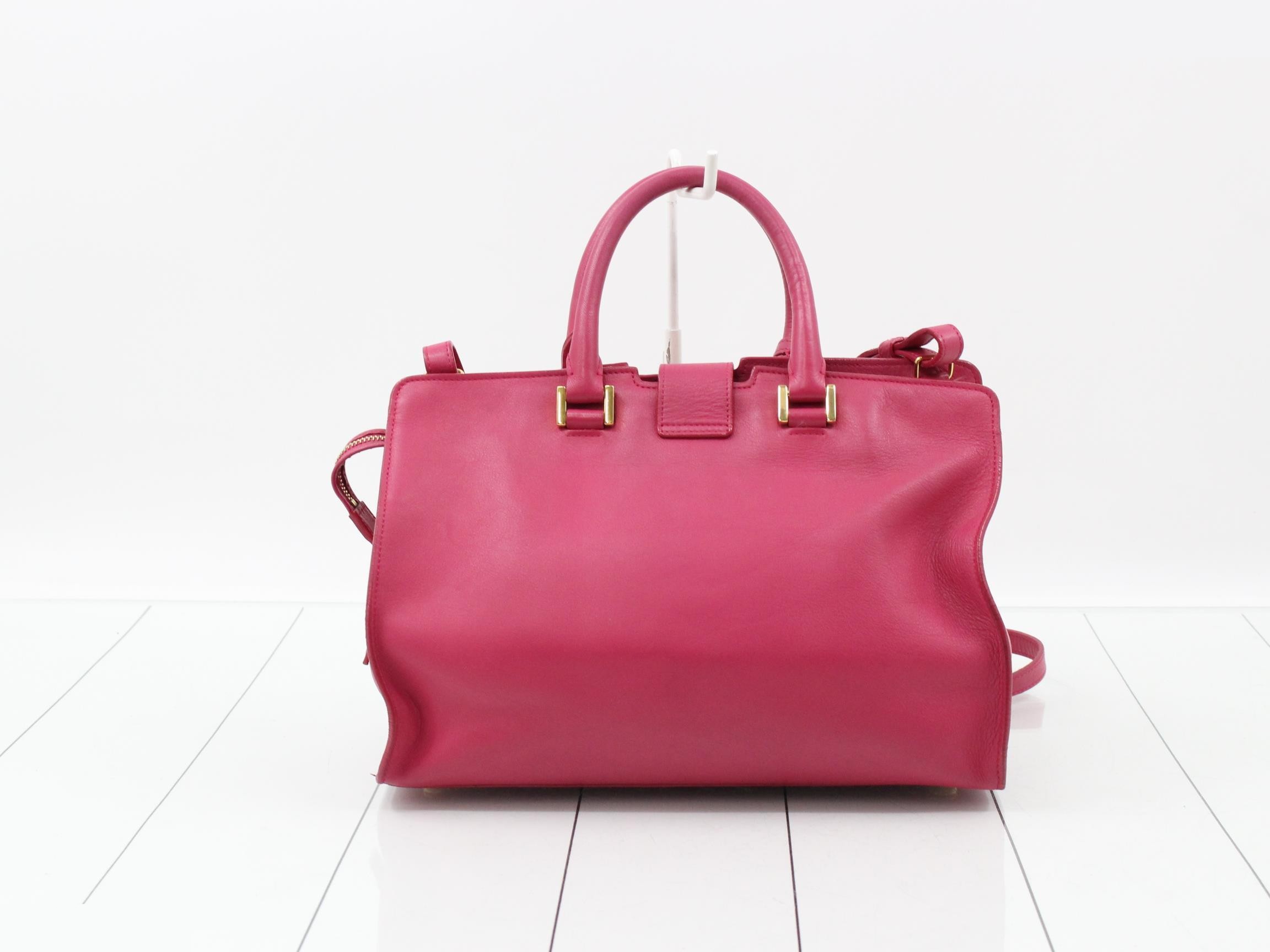 Y Logo Cabas Small 2-Way Shoulder Bag, Leather, Fuchsia Pink — view 2