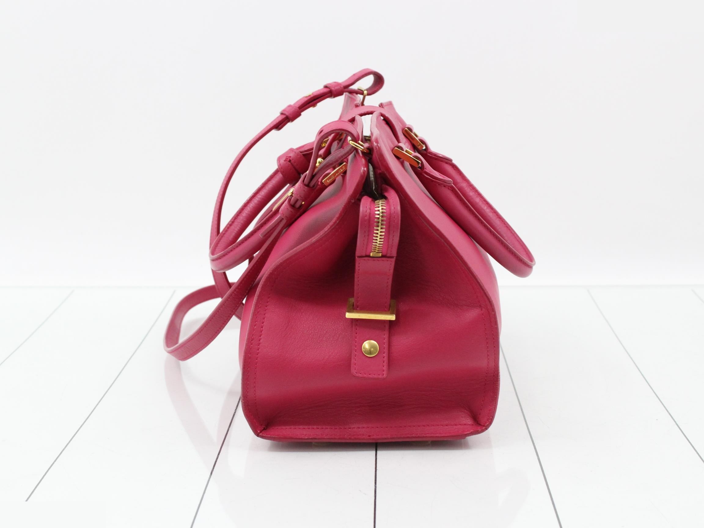 Y Logo Cabas Small 2-Way Shoulder Bag, Leather, Fuchsia Pink — view 3