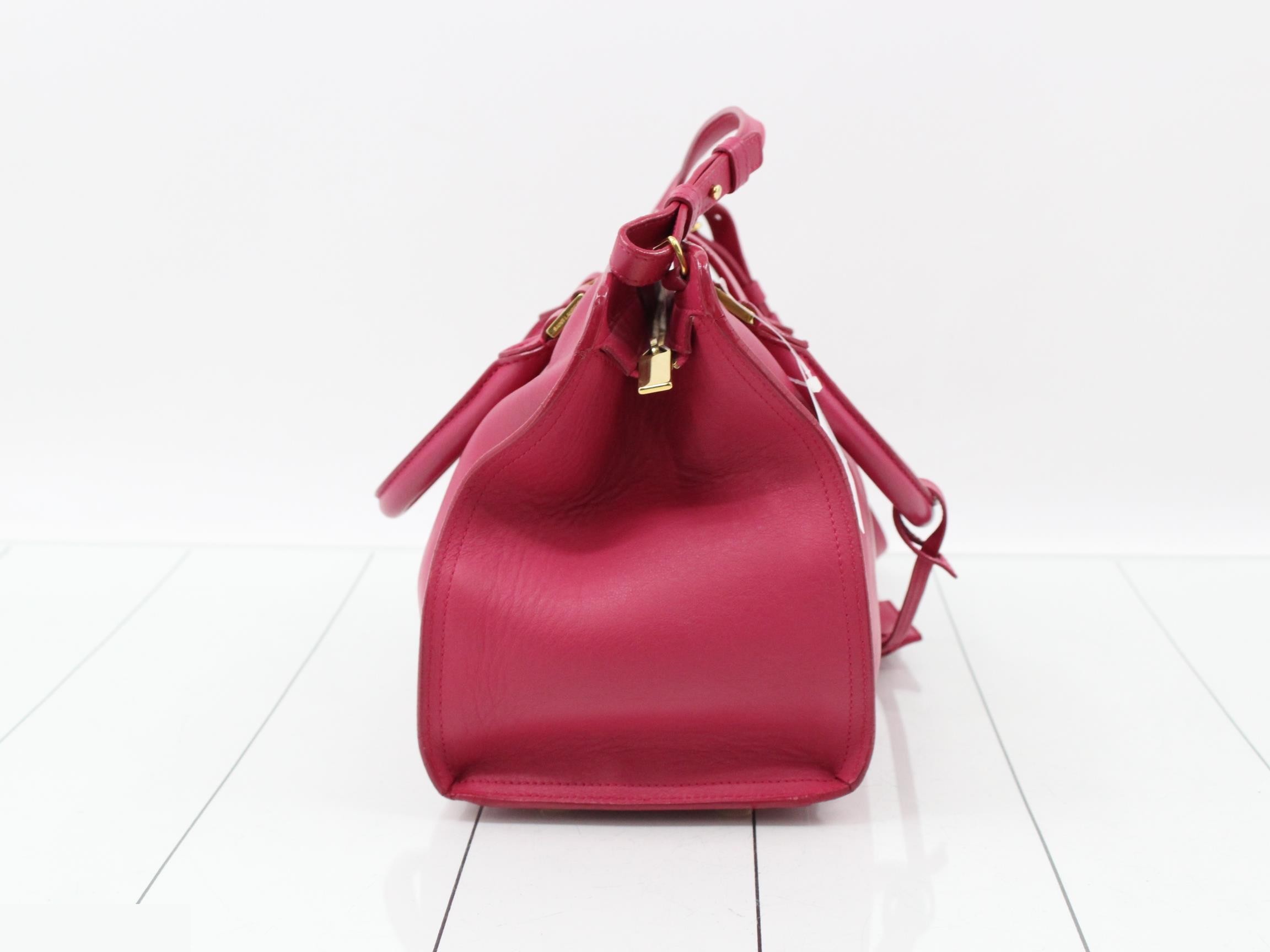 Y Logo Cabas Small 2-Way Shoulder Bag, Leather, Fuchsia Pink — view 4