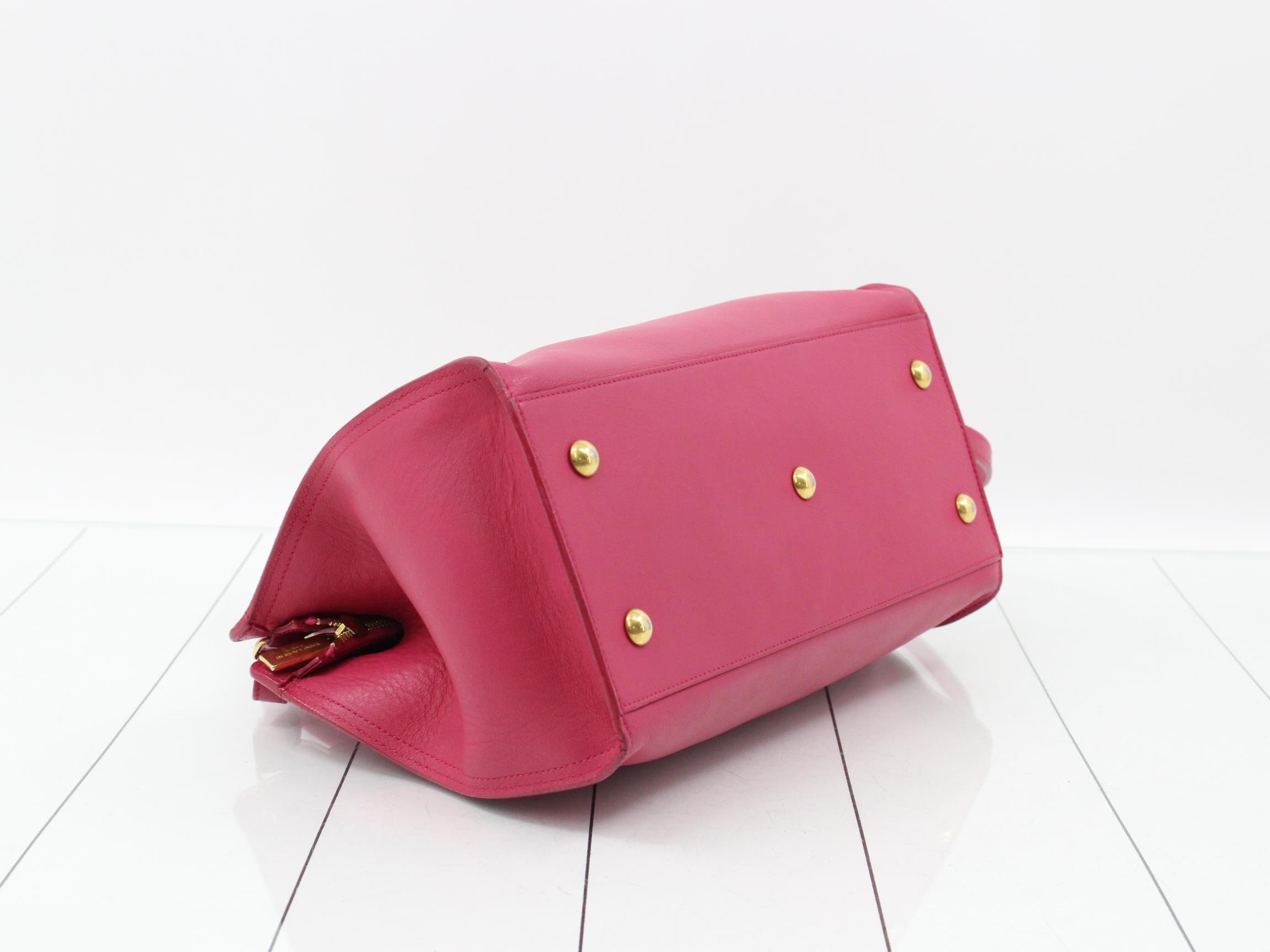 Y Logo Cabas Small 2-Way Shoulder Bag, Leather, Fuchsia Pink — view 5