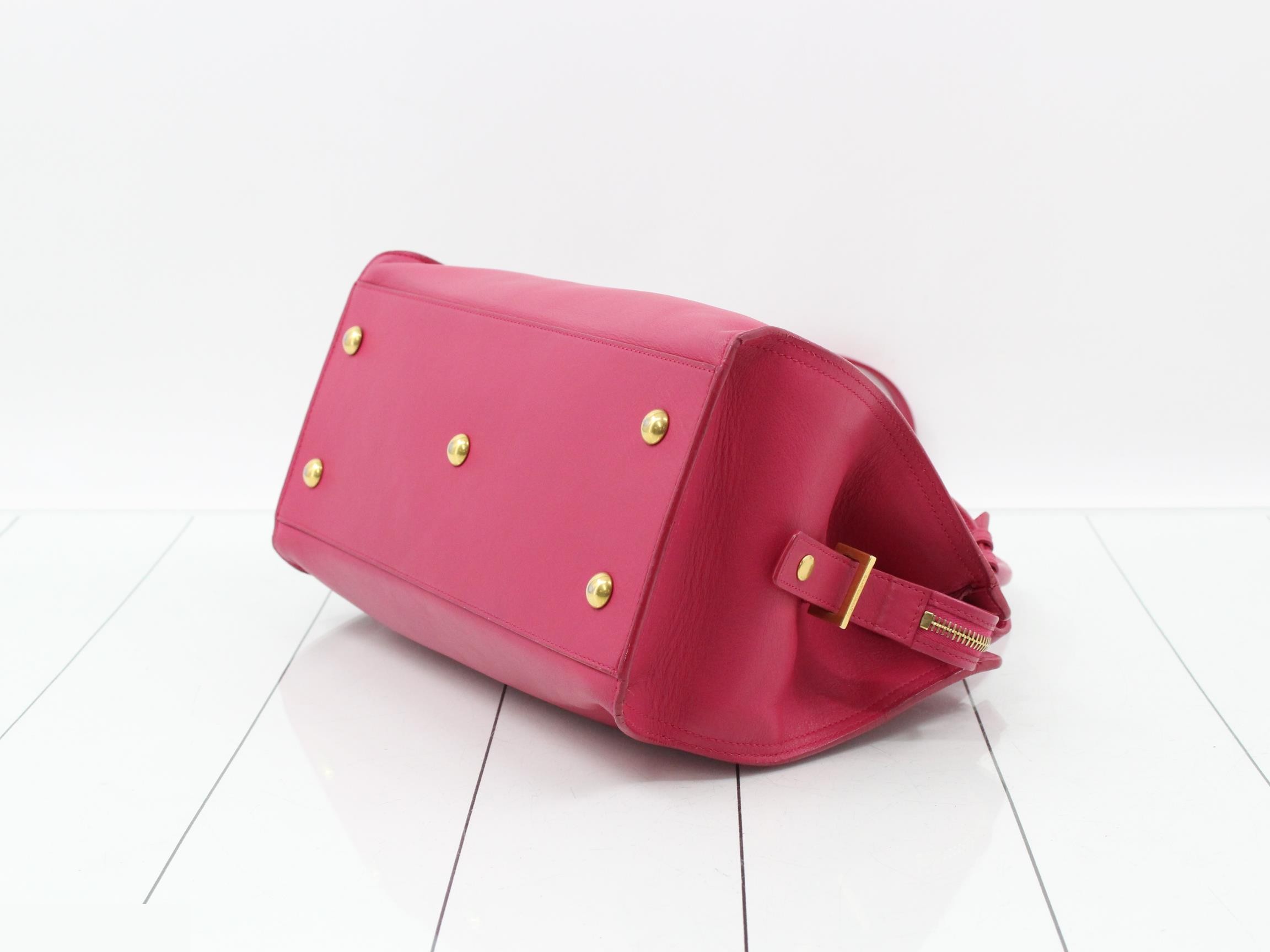 Y Logo Cabas Small 2-Way Shoulder Bag, Leather, Fuchsia Pink — view 6